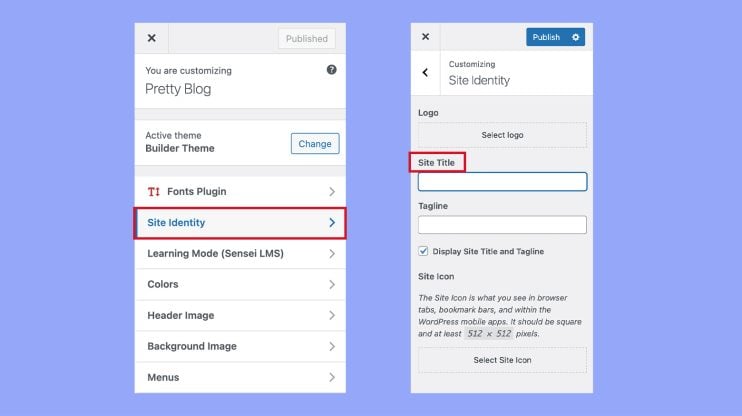 Using WordPress Customizer for Site Identity