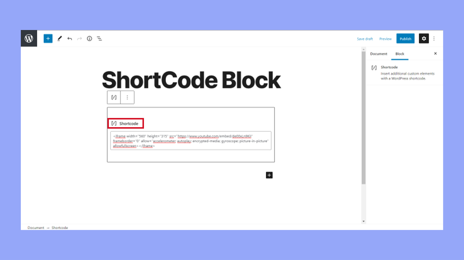 Utilizar el bloque shortcode en WordPress