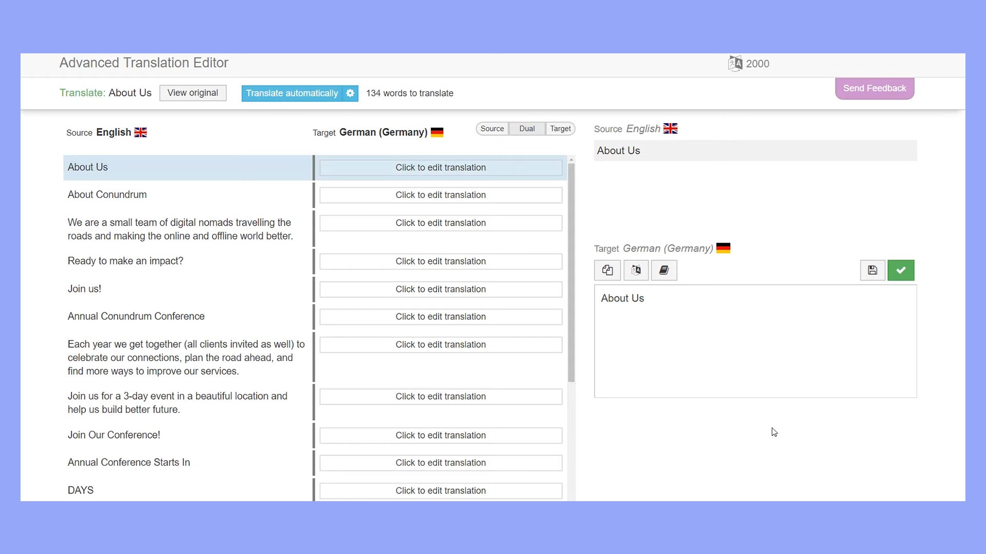 El Editor de Traducción Avanzada de WPML te permite traducir contenido a diferentes idiomas uno al lado del otro.