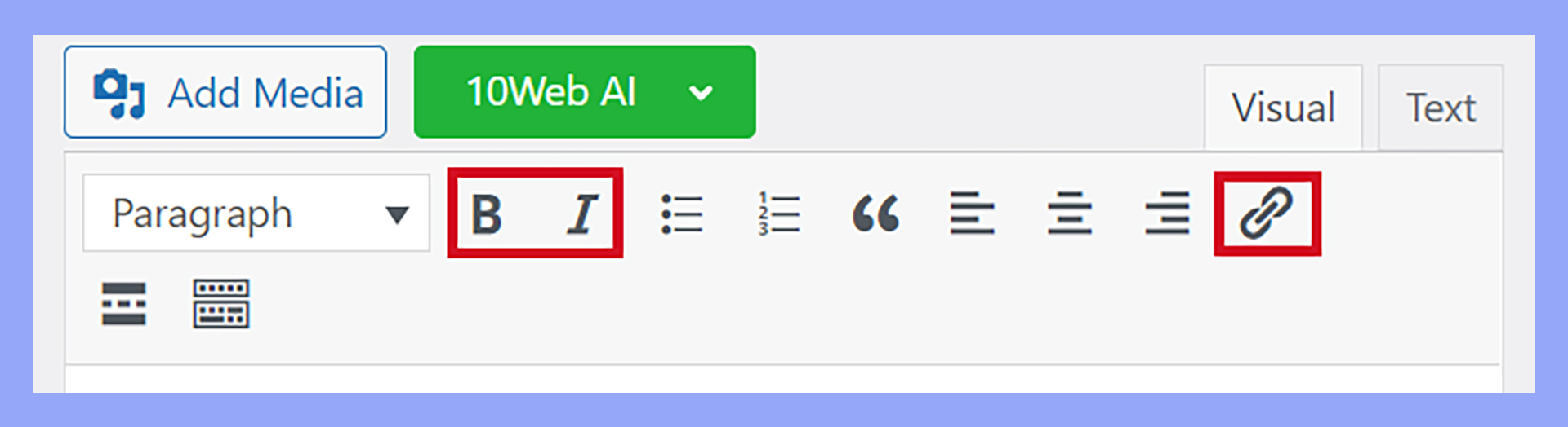 The formatting tools in the classic editor.