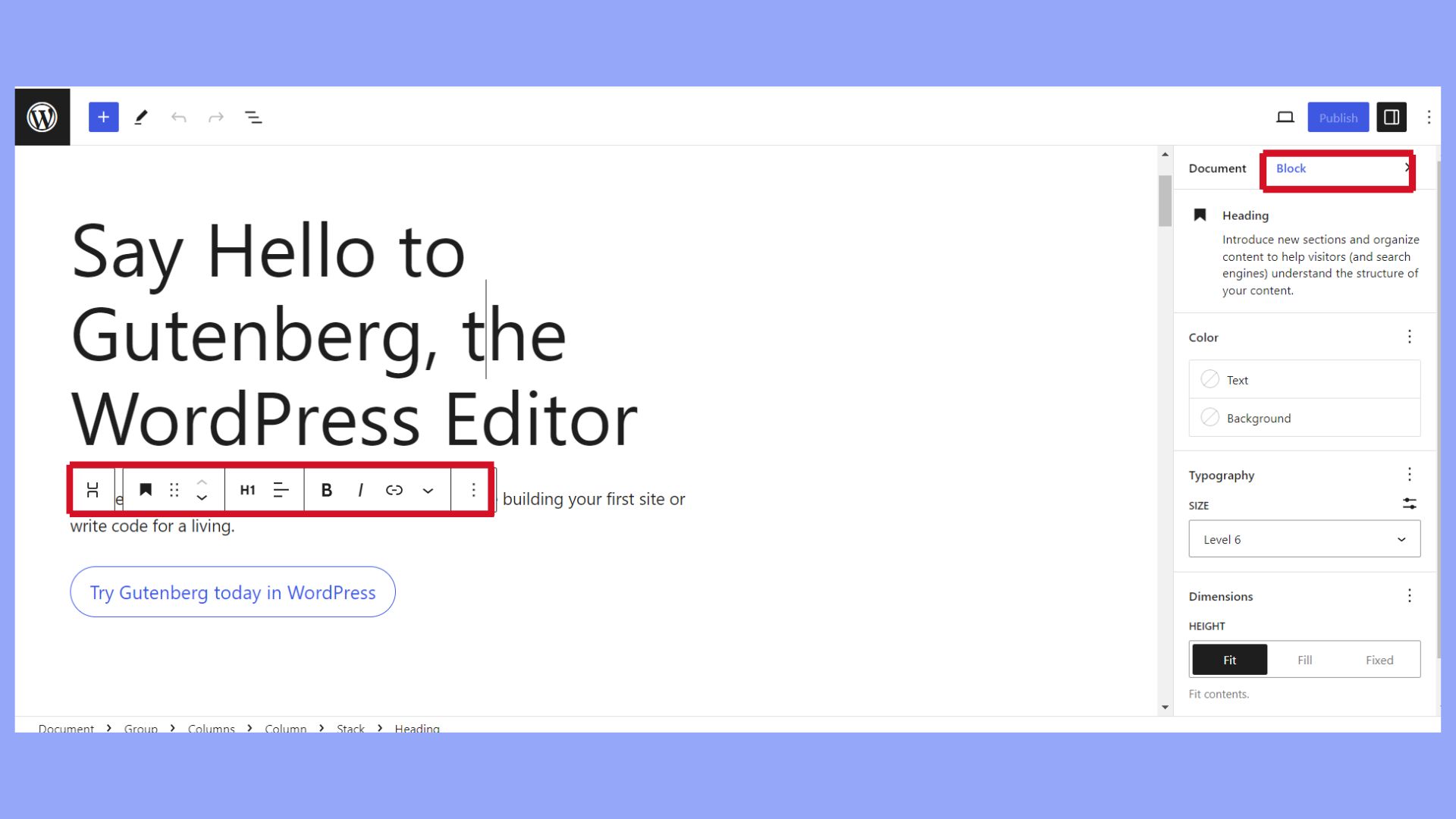 Gutenberg editor blocks
