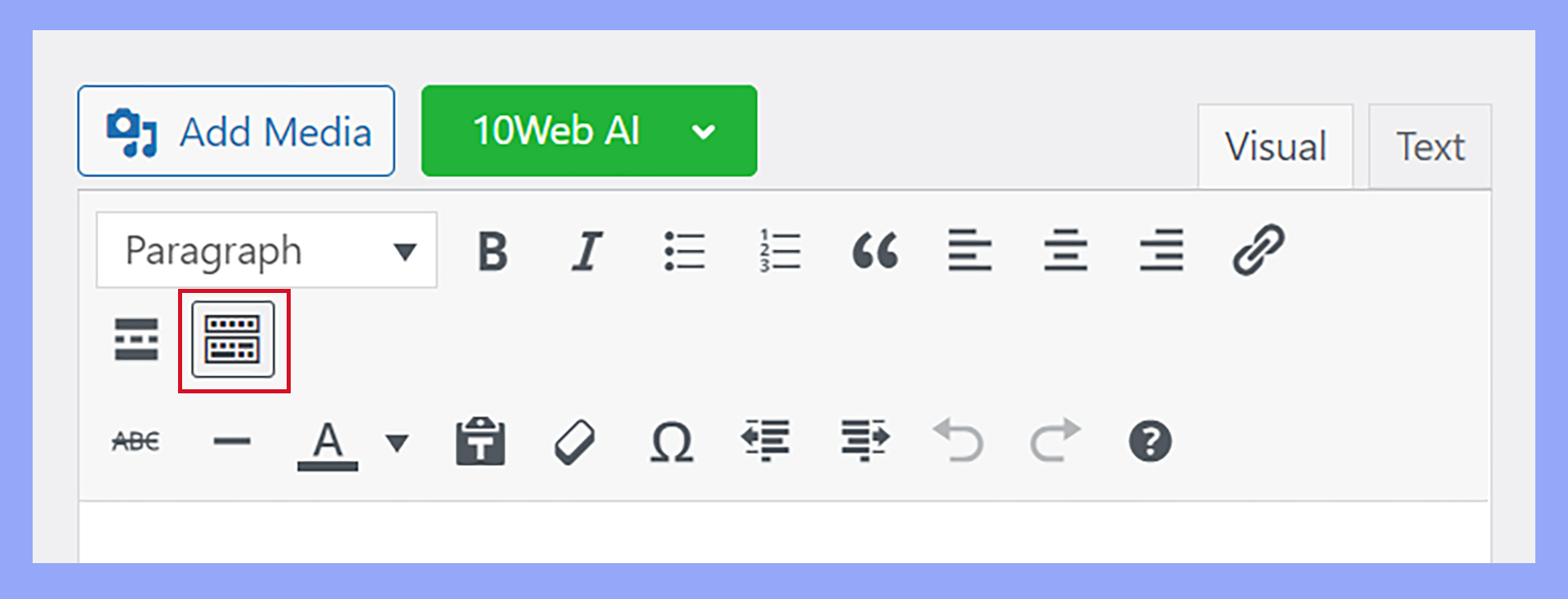 Toggling other options on or off in the WordPress classic editor.