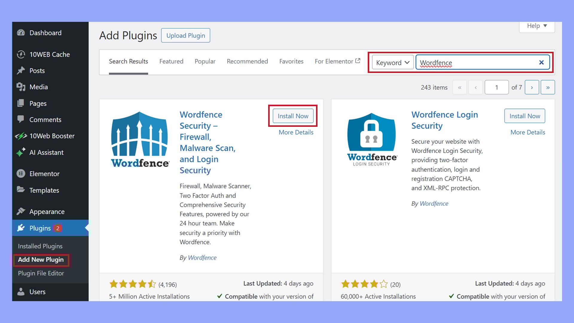 Instalar Wordfence en WordPress.