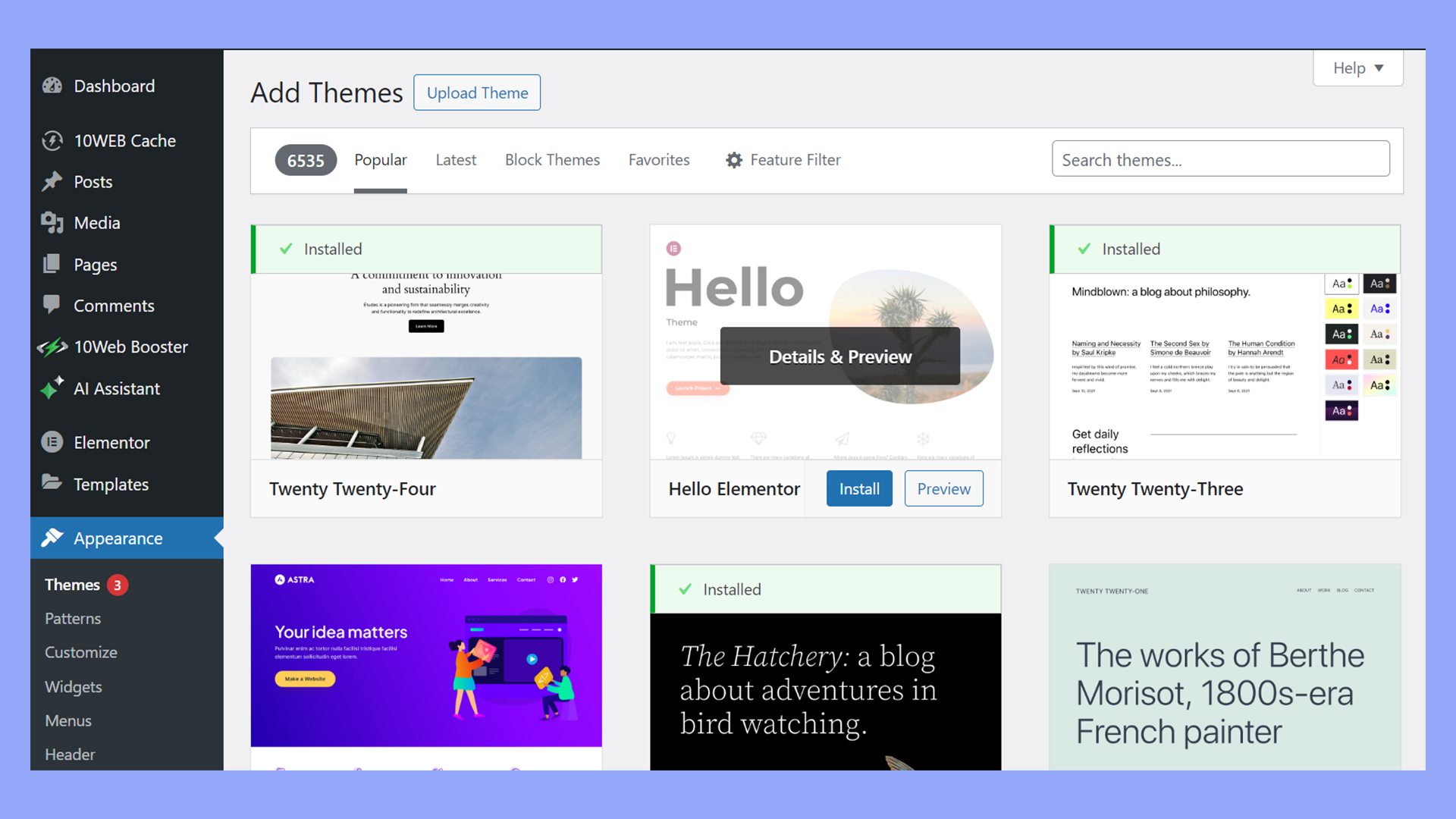 WordPress themes simplify the process of changing your site's appearance.