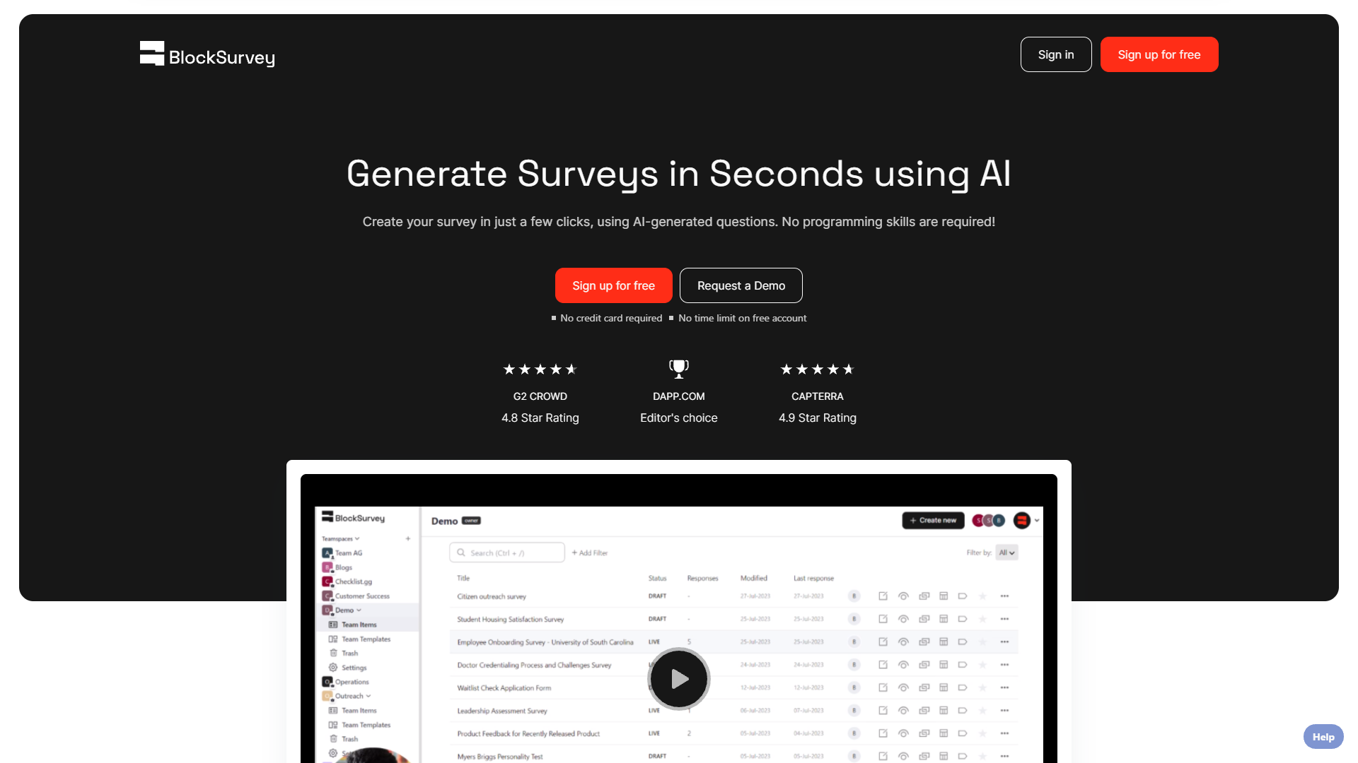 Screenshot for BlockSurvey