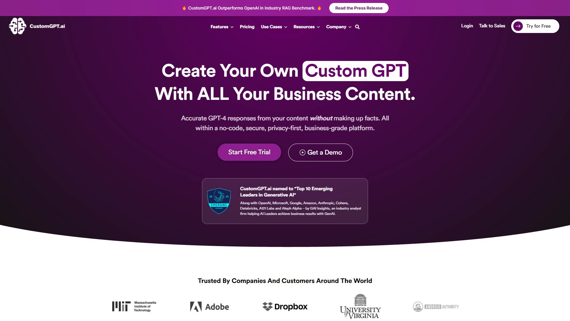 Screenshot for CustomGPT