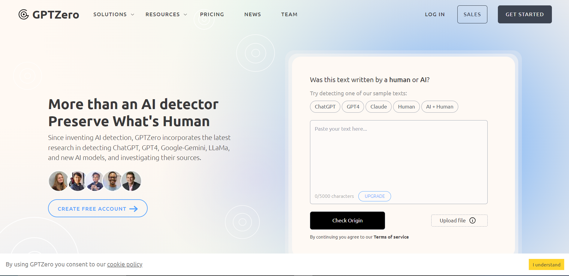 Screenshot for GPTZero