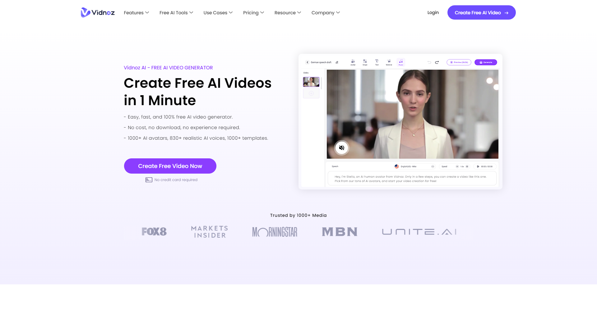 Screenshot for Vidnoz AI