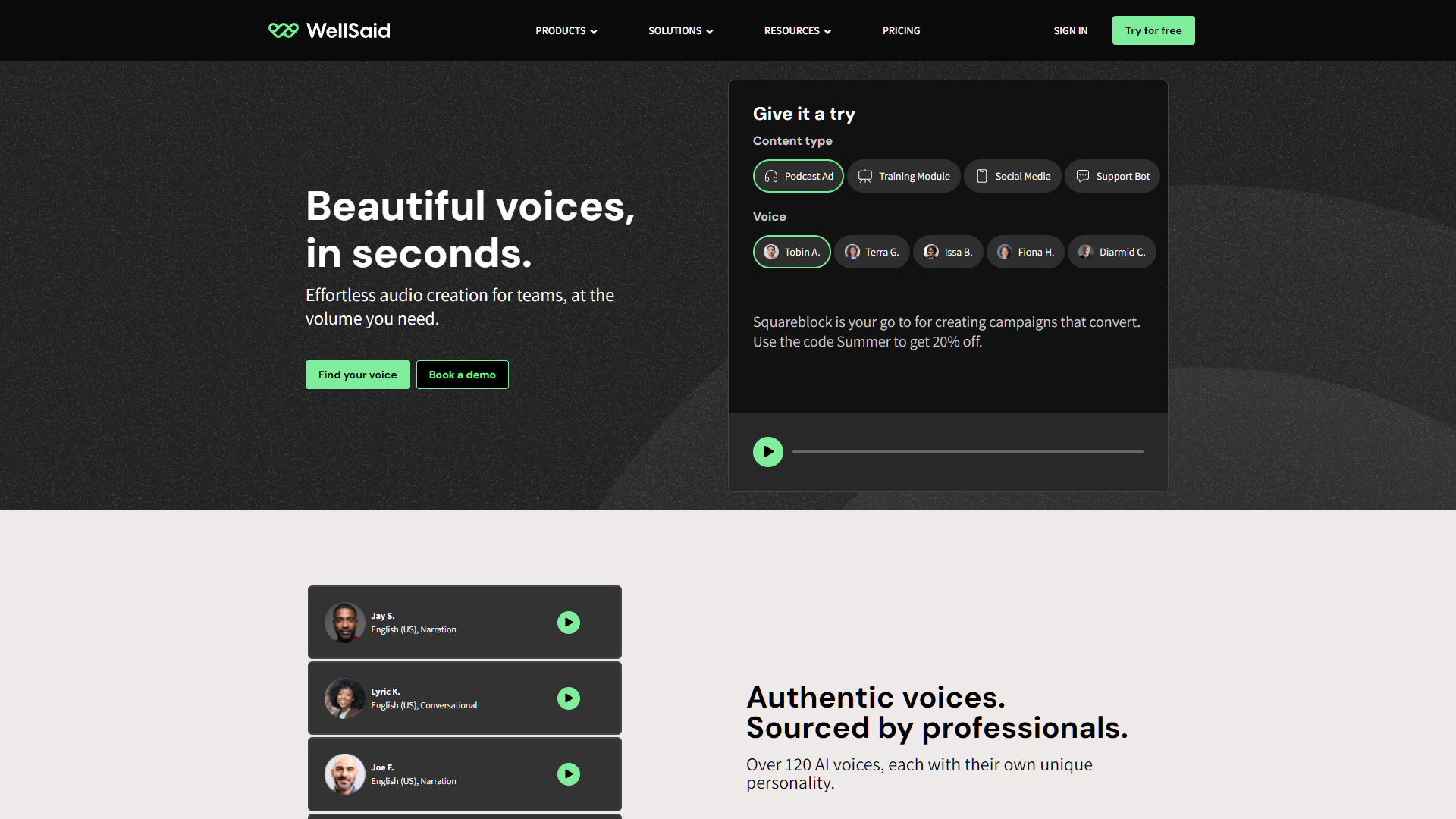 Screenshot for WellSaid Labs