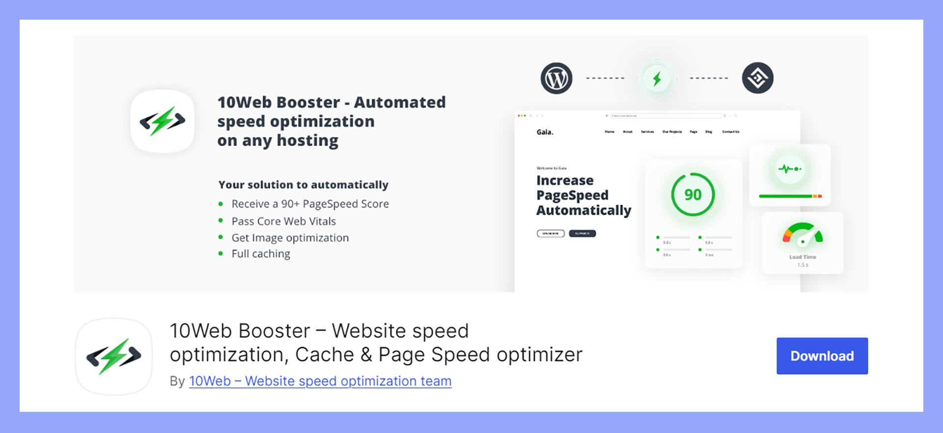 The 10Web Booster automatically improves PageSpeed Insights scores.
