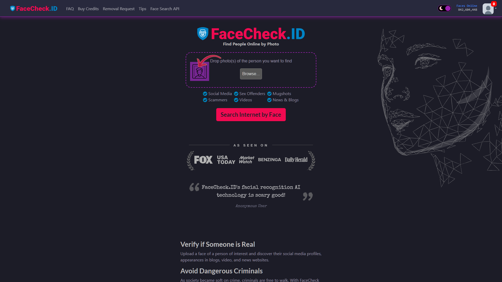 Screenshot for FaceCheck ID
