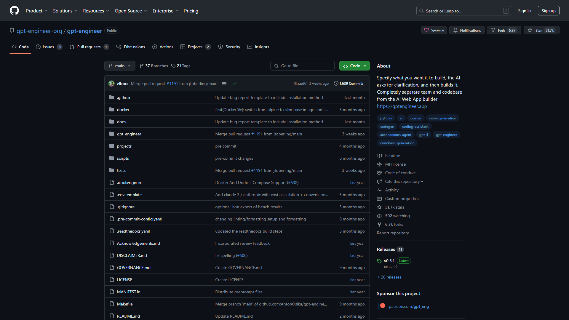 Screenshot for GPT Engineer