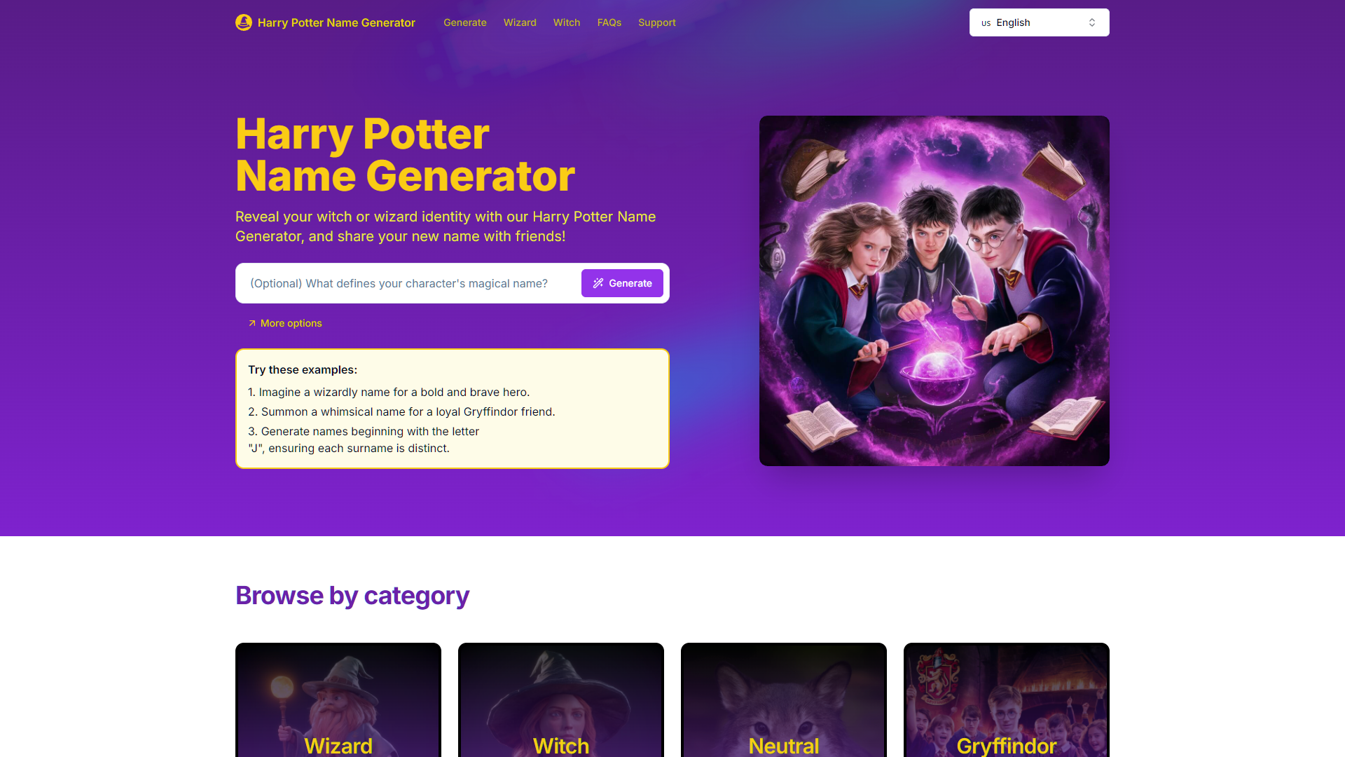 Screenshot for Harry Potter Name Generator