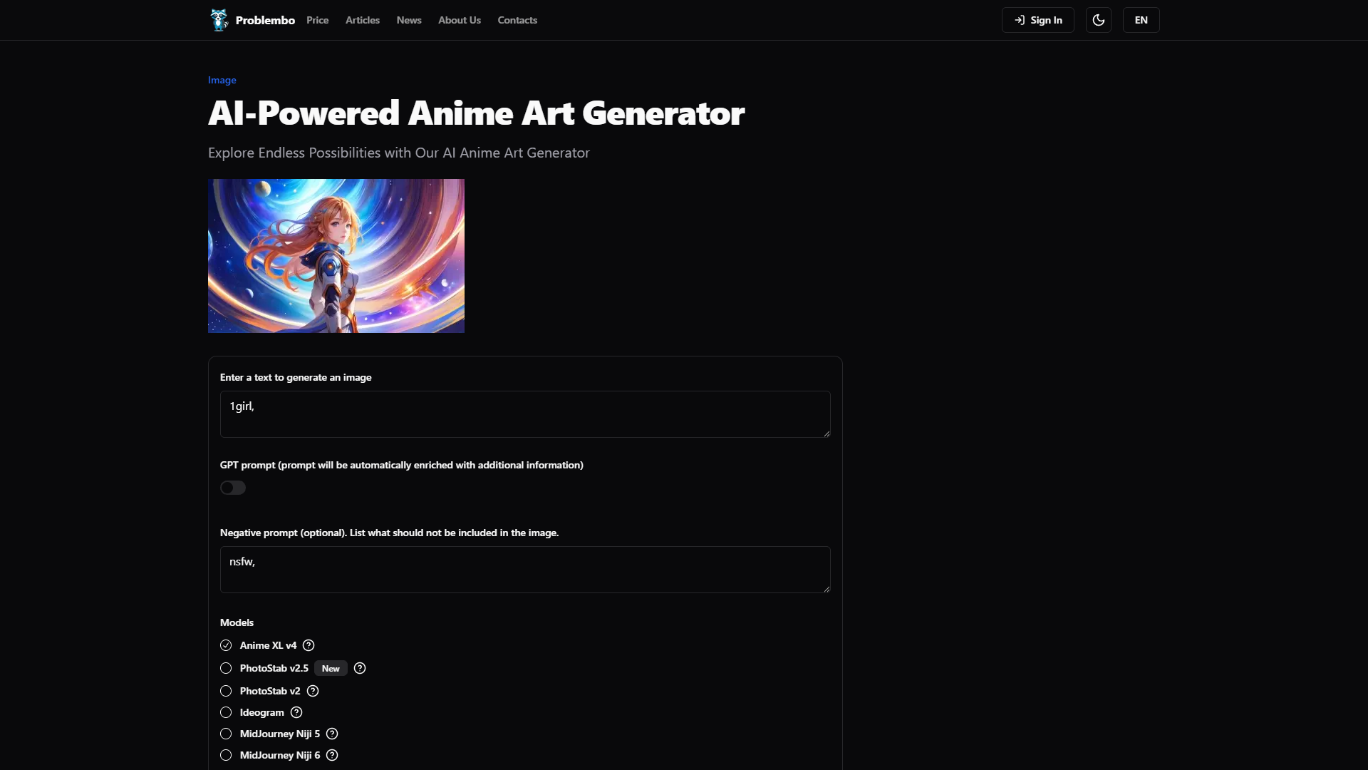 Screenshot for Problembo Anime Art Generator