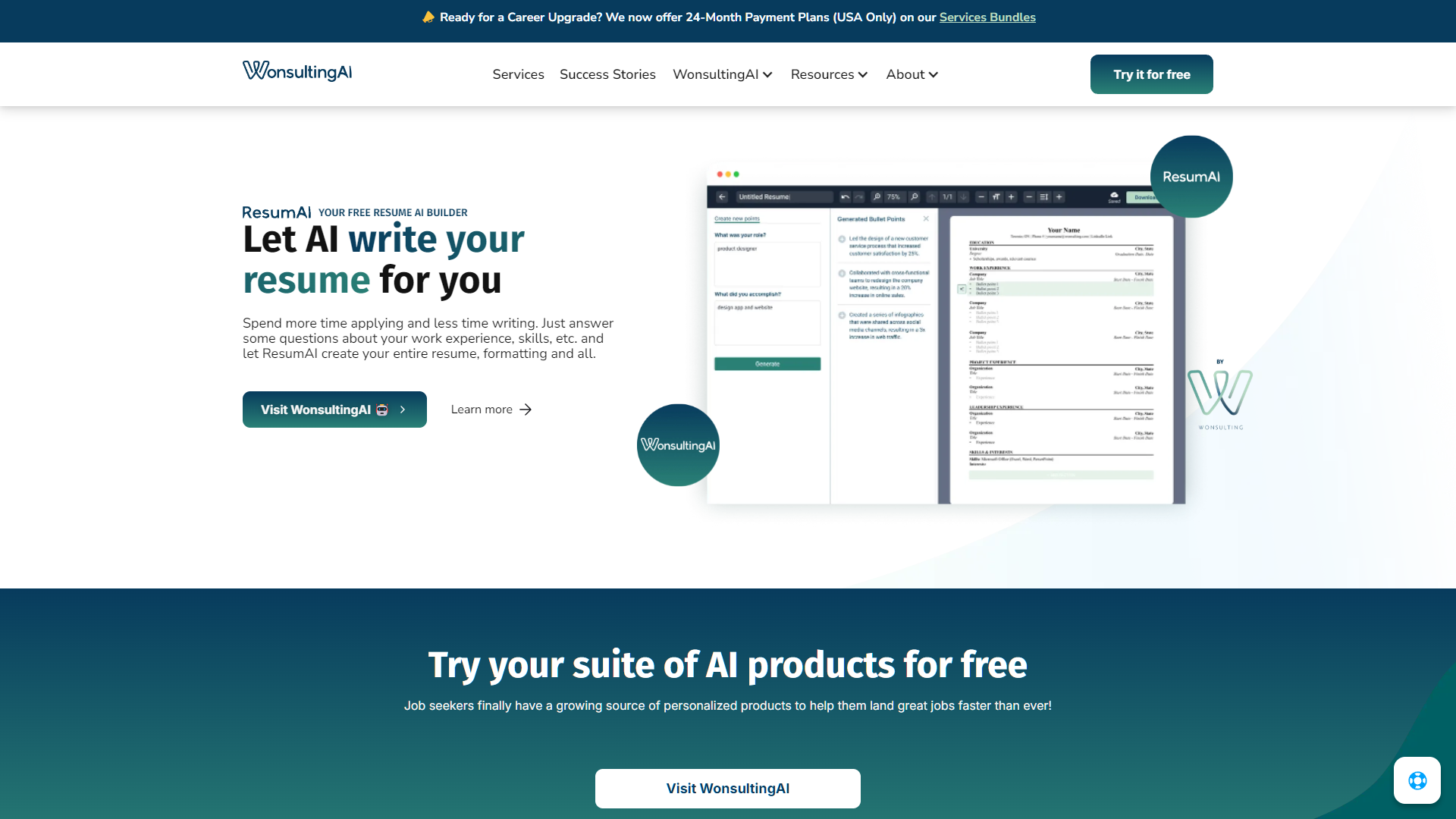 Screenshot for ResumAI by Wonsulting