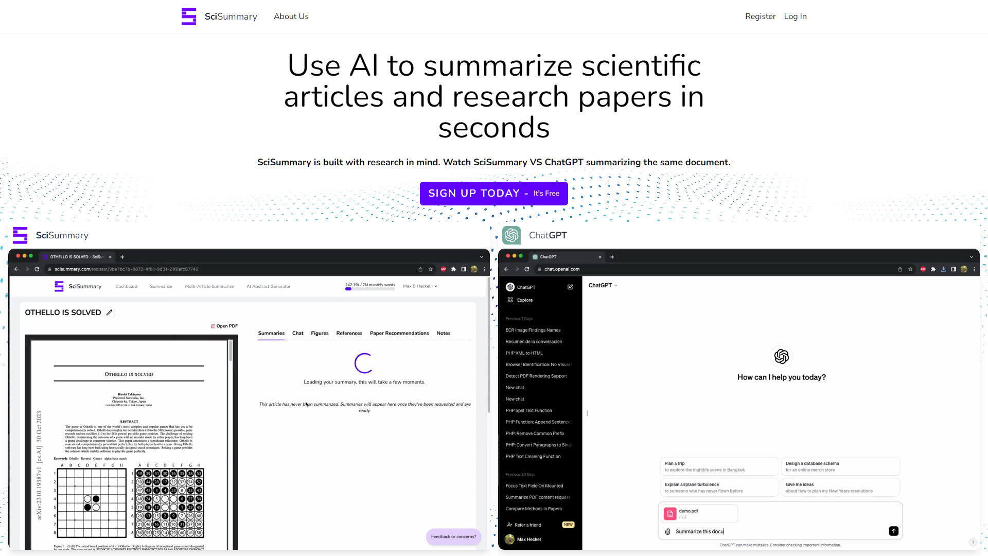 Screenshot for SciSummary