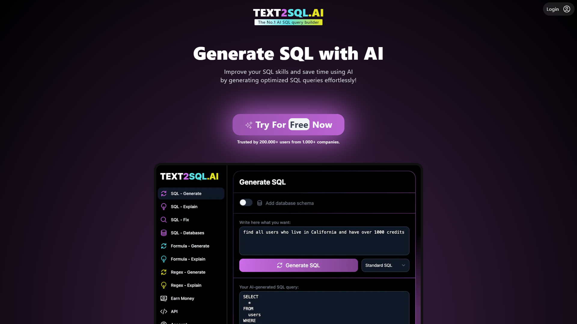 Screenshot for Text2SQL.AI
