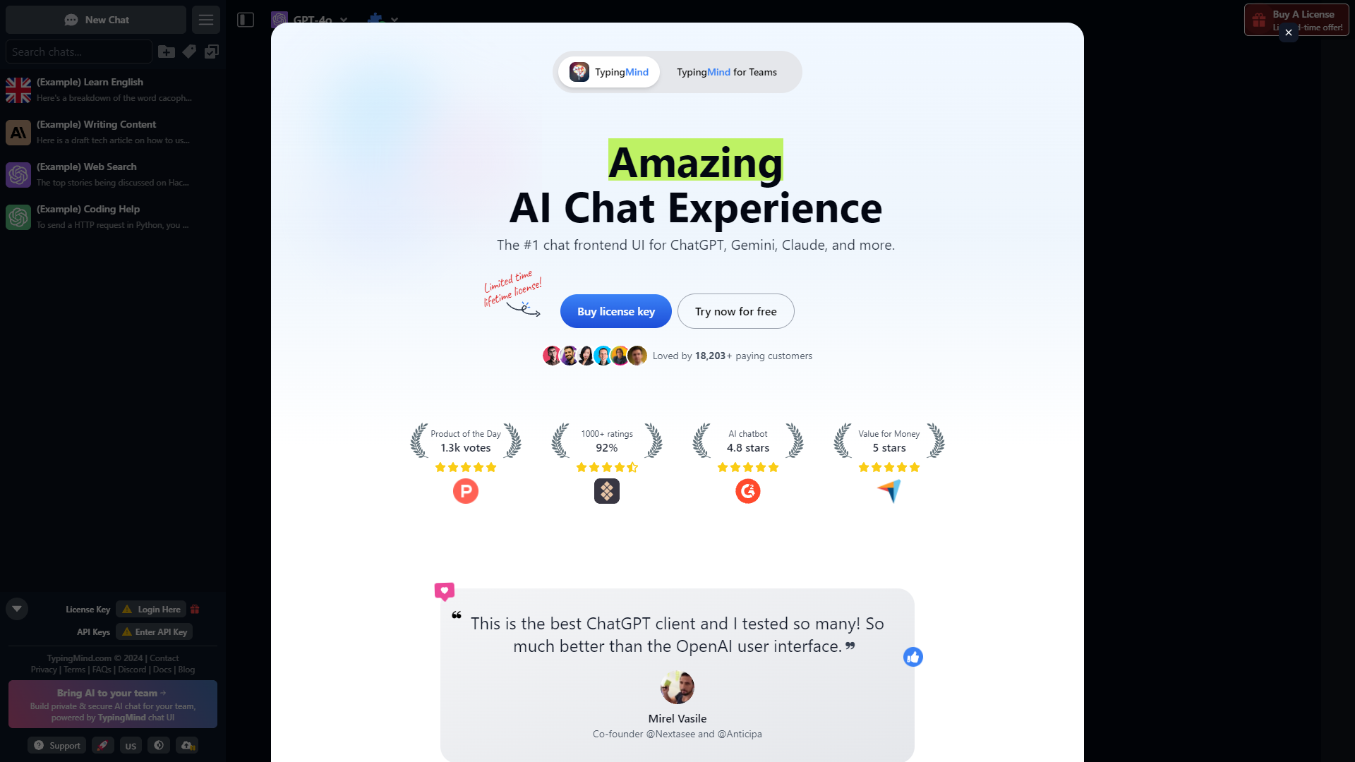 Screenshot for TypingMind