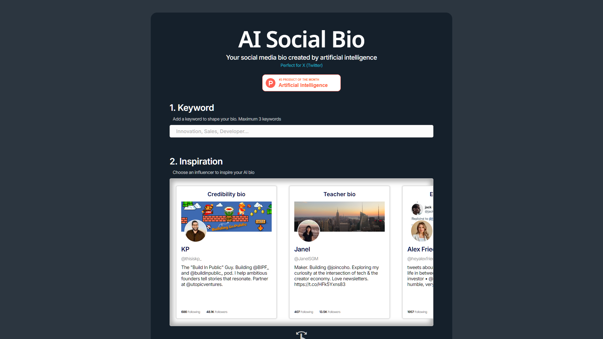 Screenshot for AI Social Bio