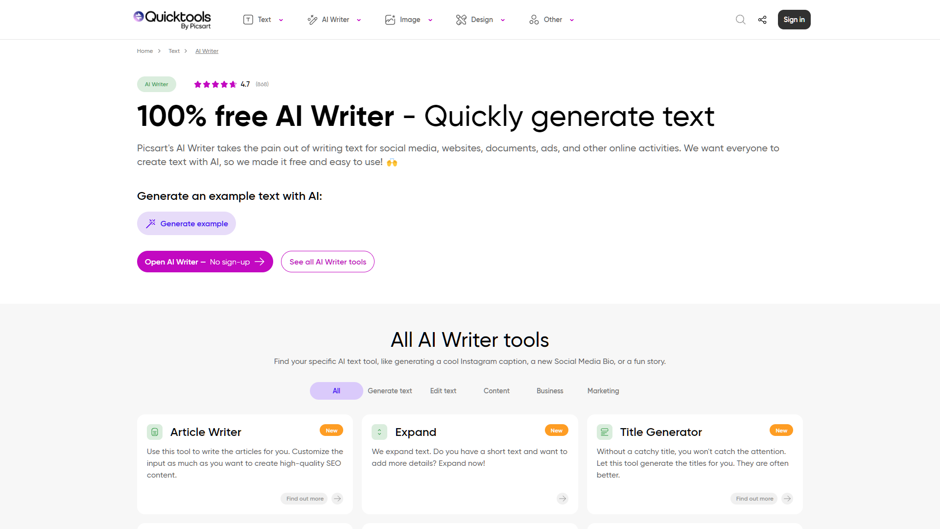 Screenshot for AI Writer By Picsart