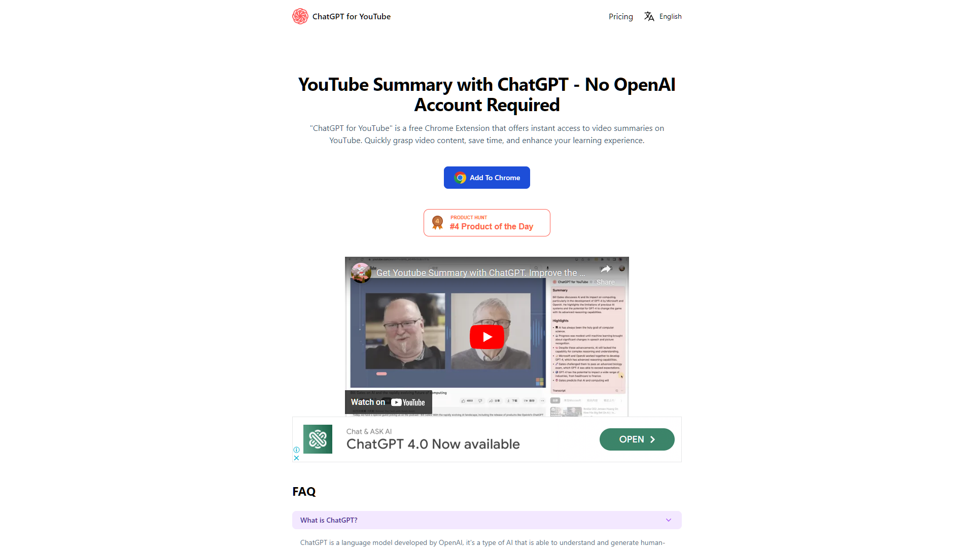 Screenshot for ChatGPT for Youtube