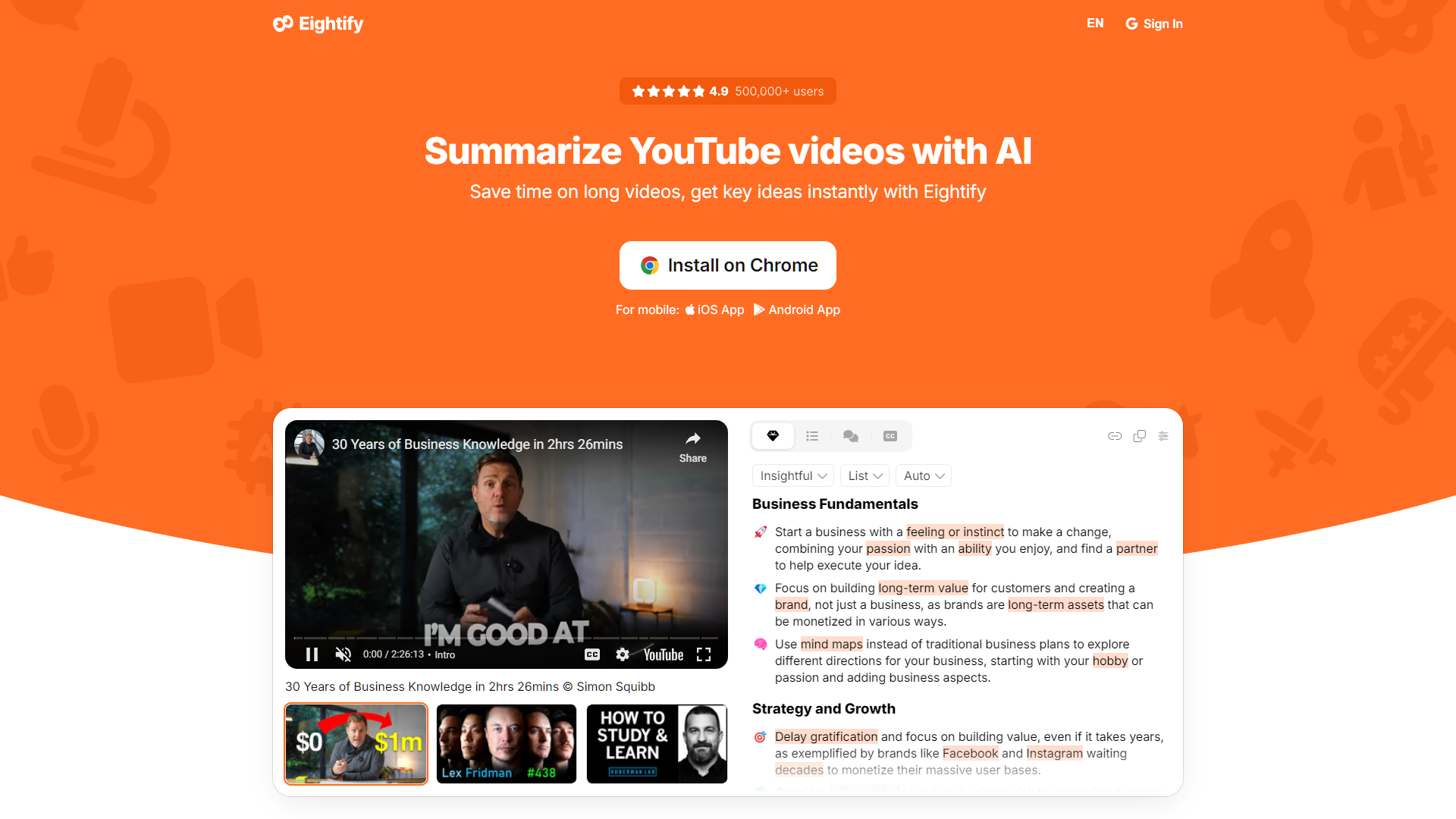Screenshot for Eightify