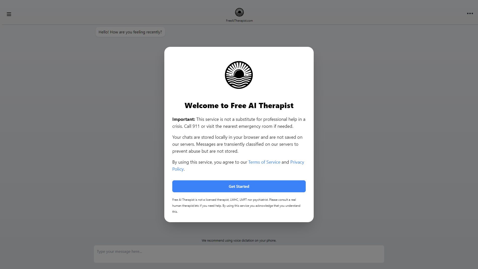 Screenshot for Free AI Therapist