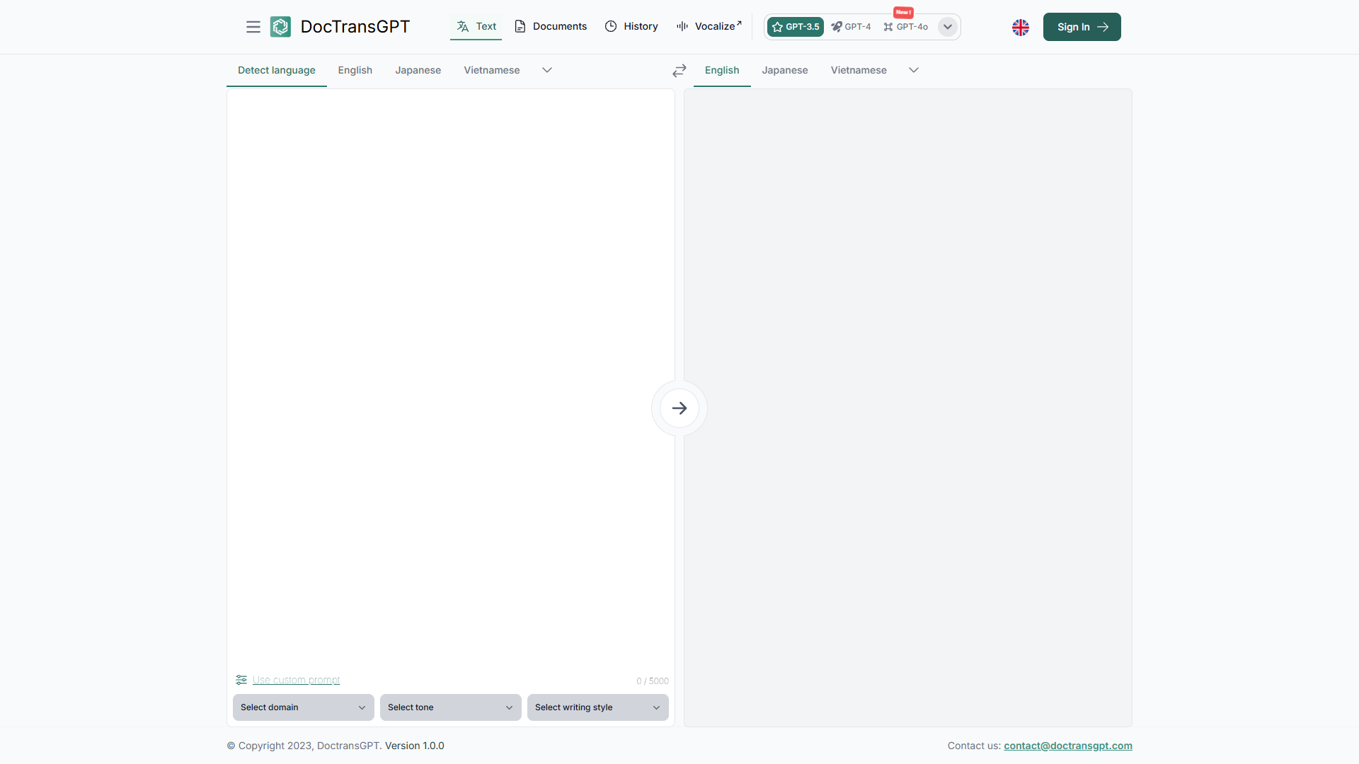 Screenshot for DocTransGPT