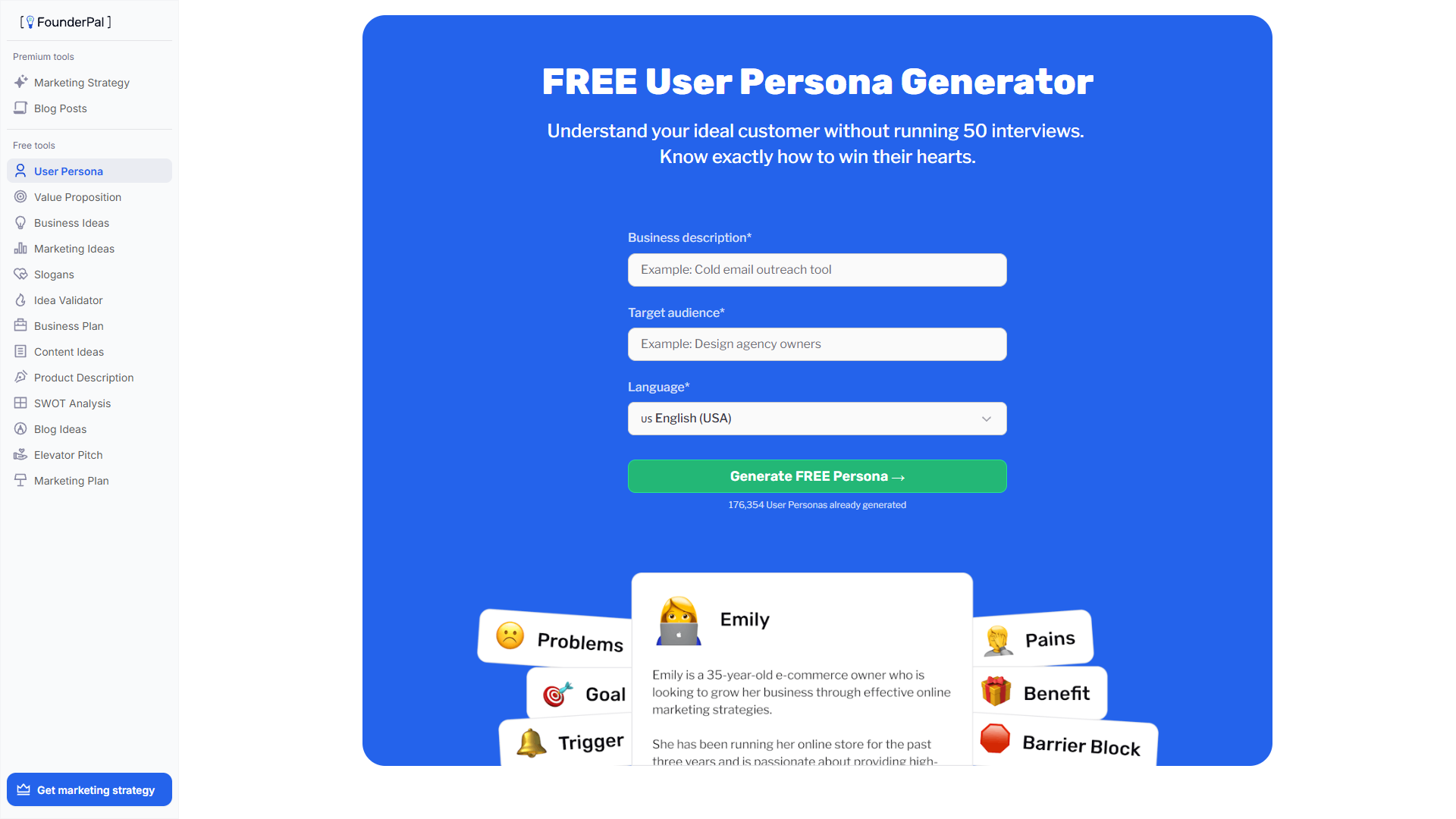 Screenshot for Founderpal Persona Generator