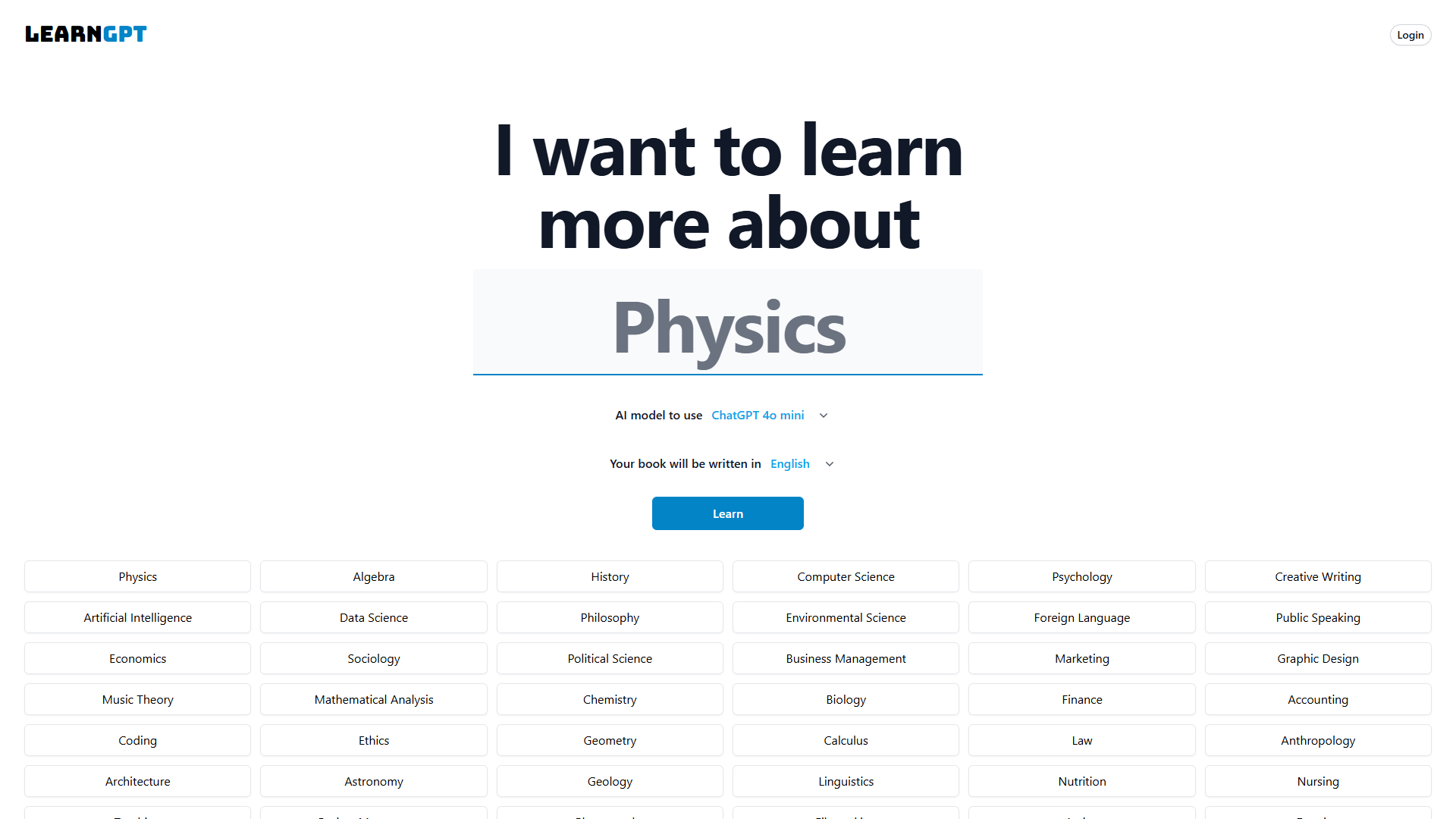 Screenshot for LearnGPT