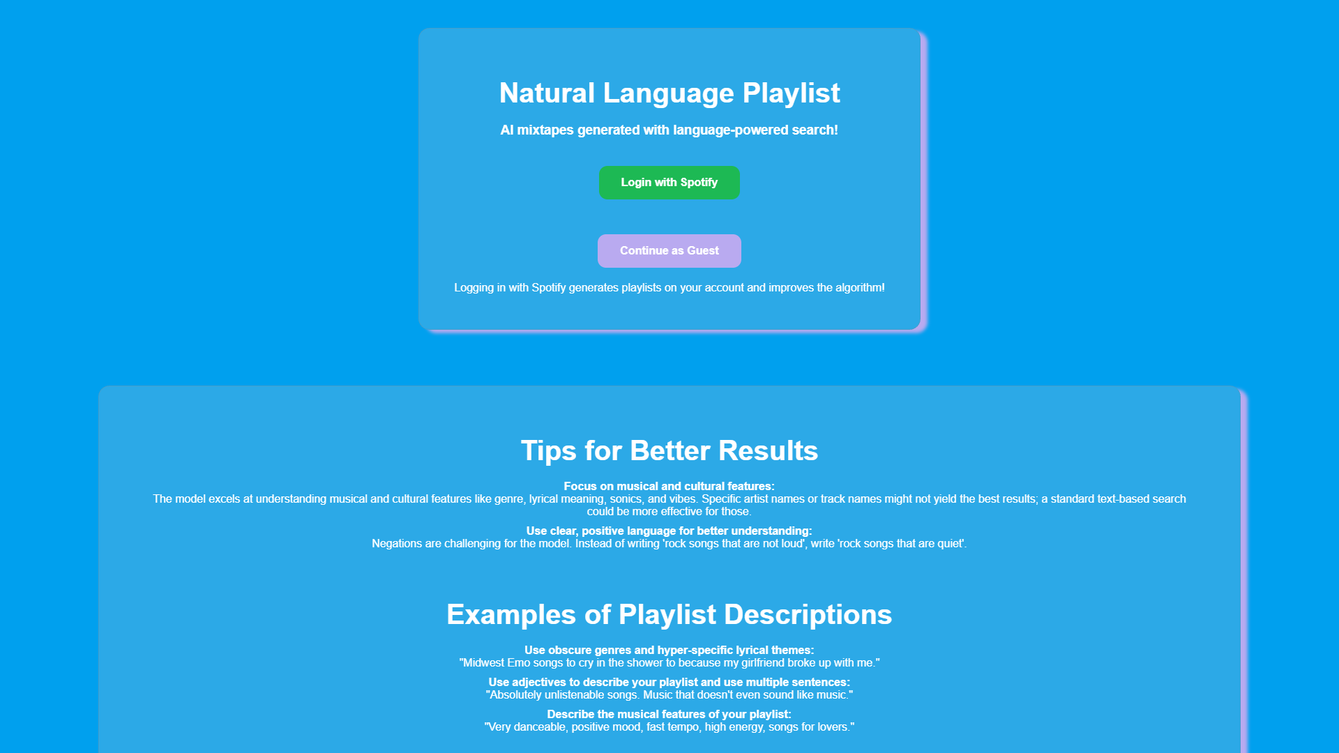 Screenshot for Natural Language Playlist