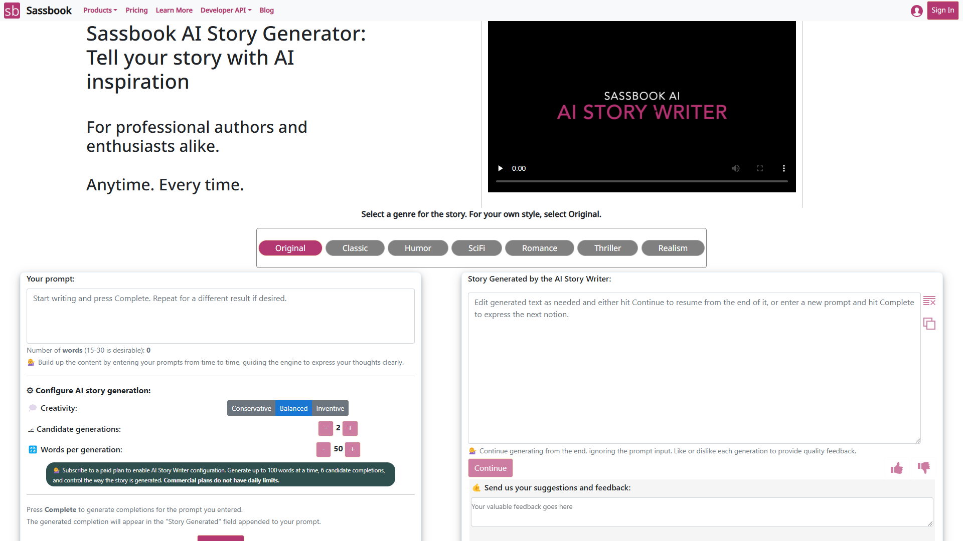 Screenshot for Sassbook AI Story Writer