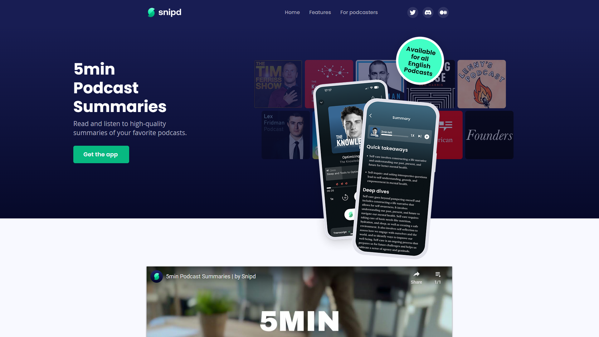 Screenshot for Snipd Podcast Summaries