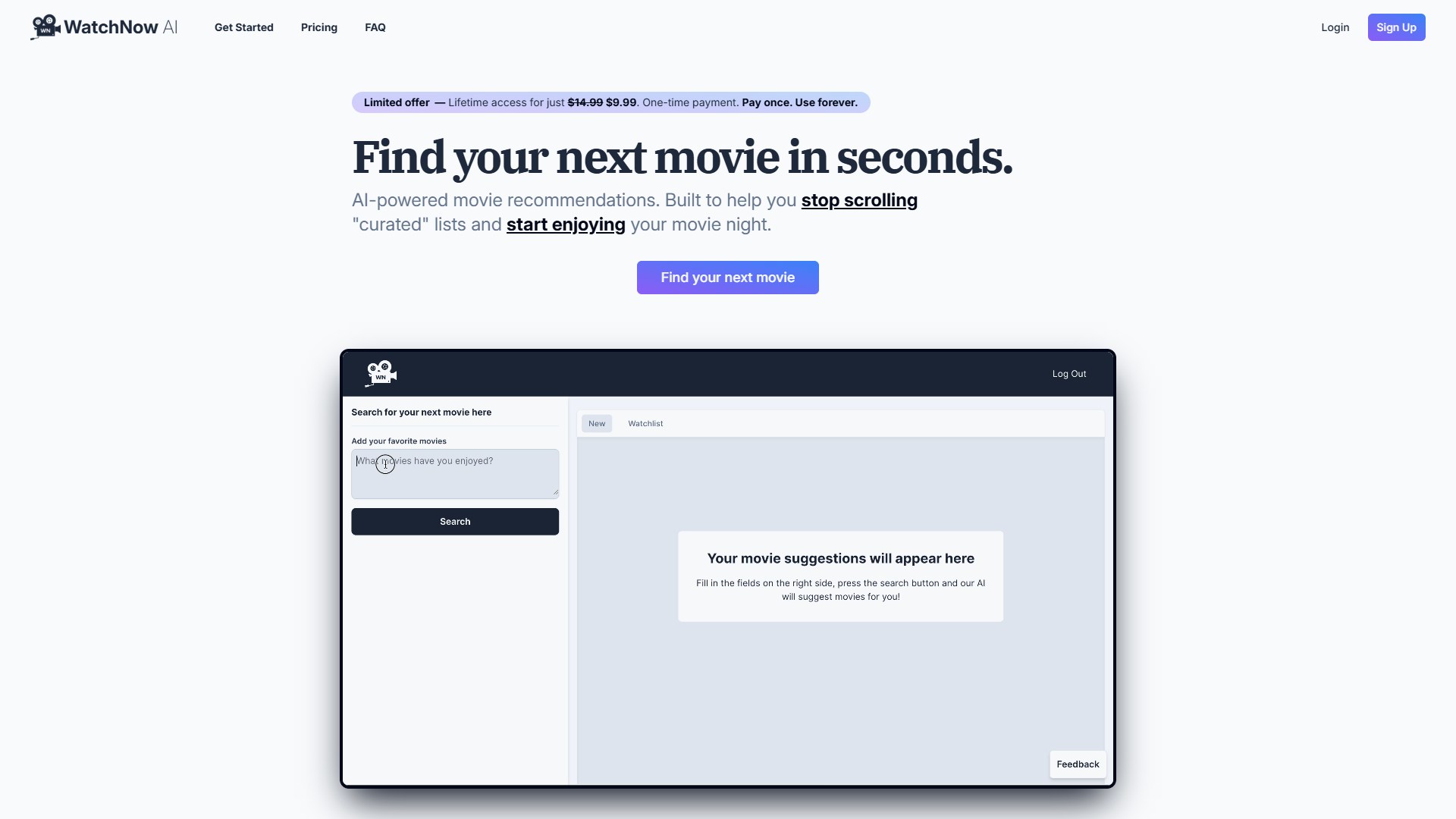 Screenshot for WatchNow AI