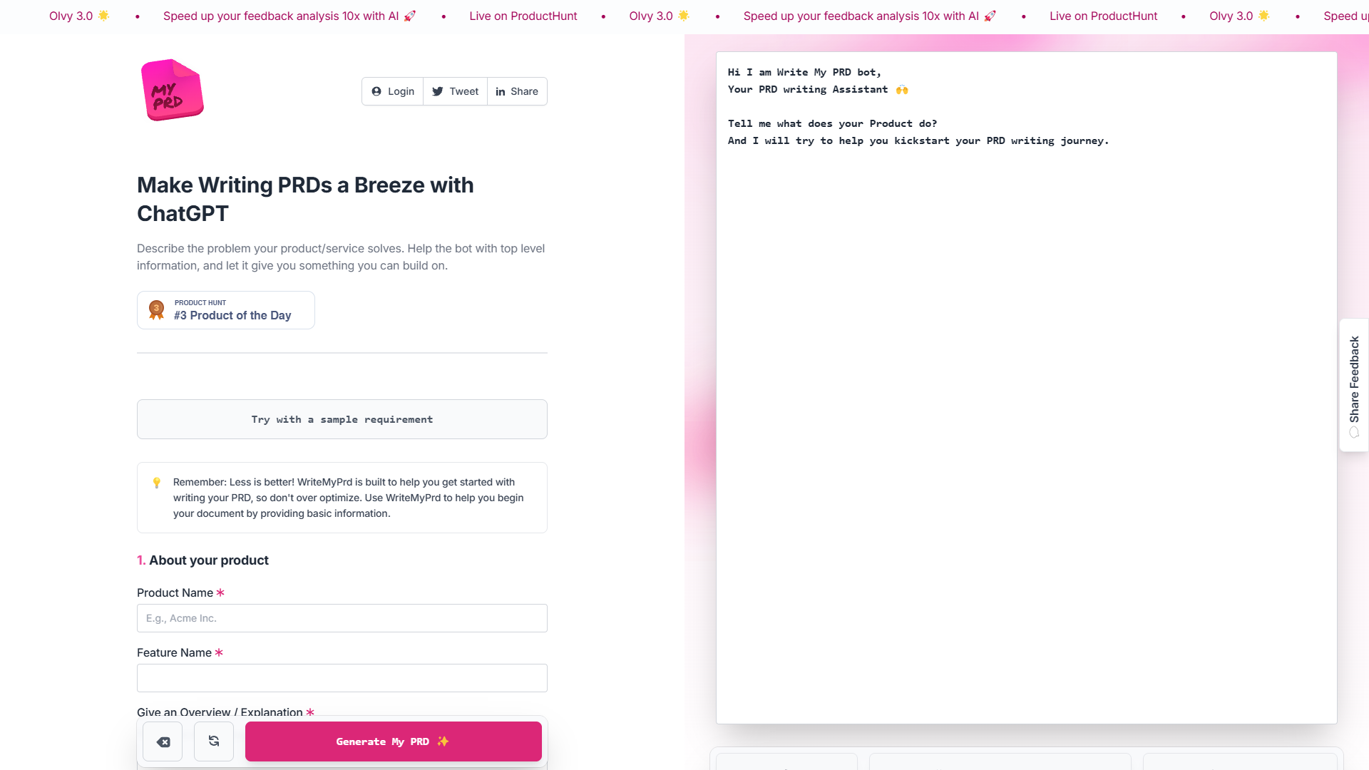 Screenshot for WriteMyPrd