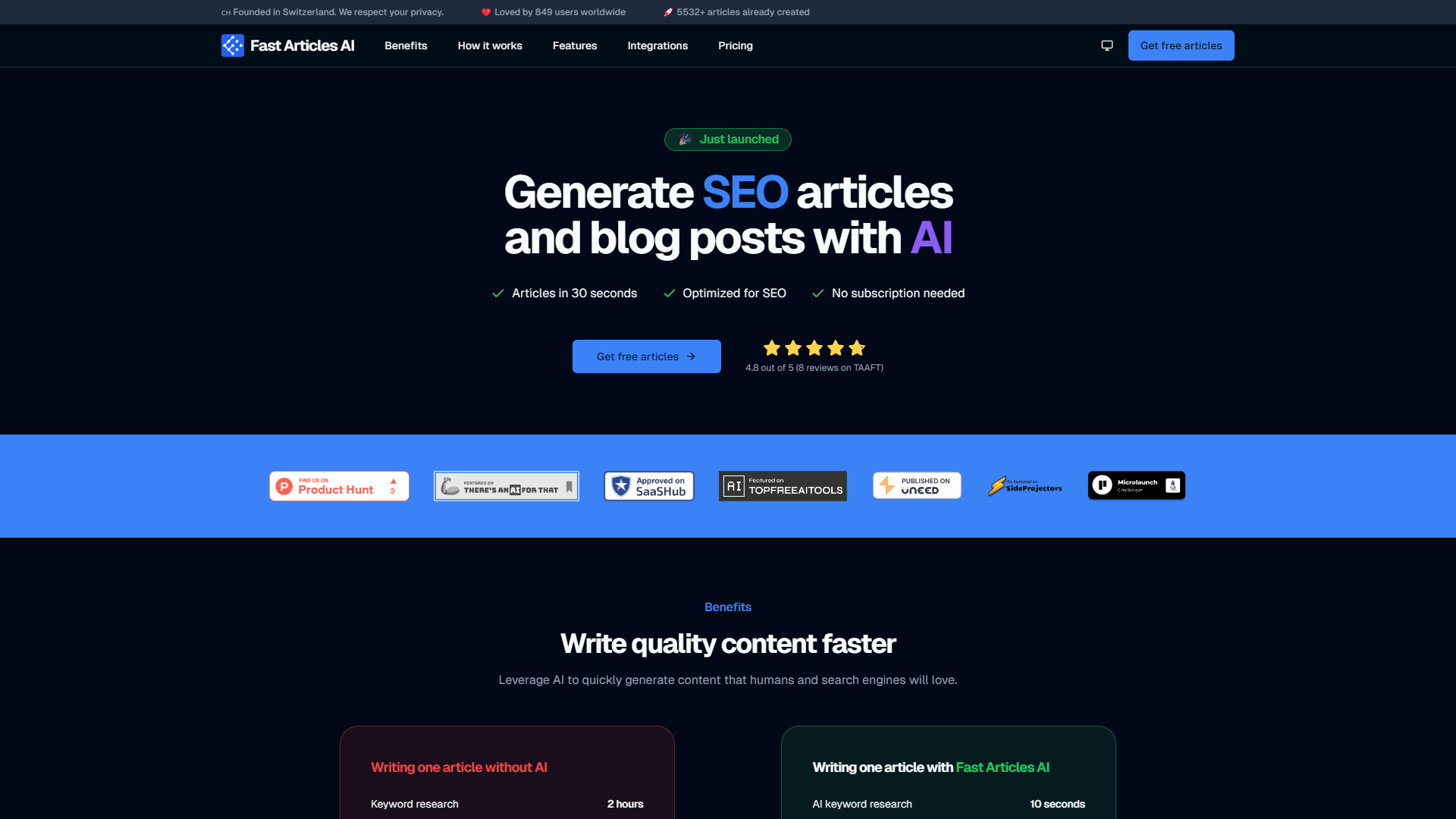 Screenshot for Fast Articles AI