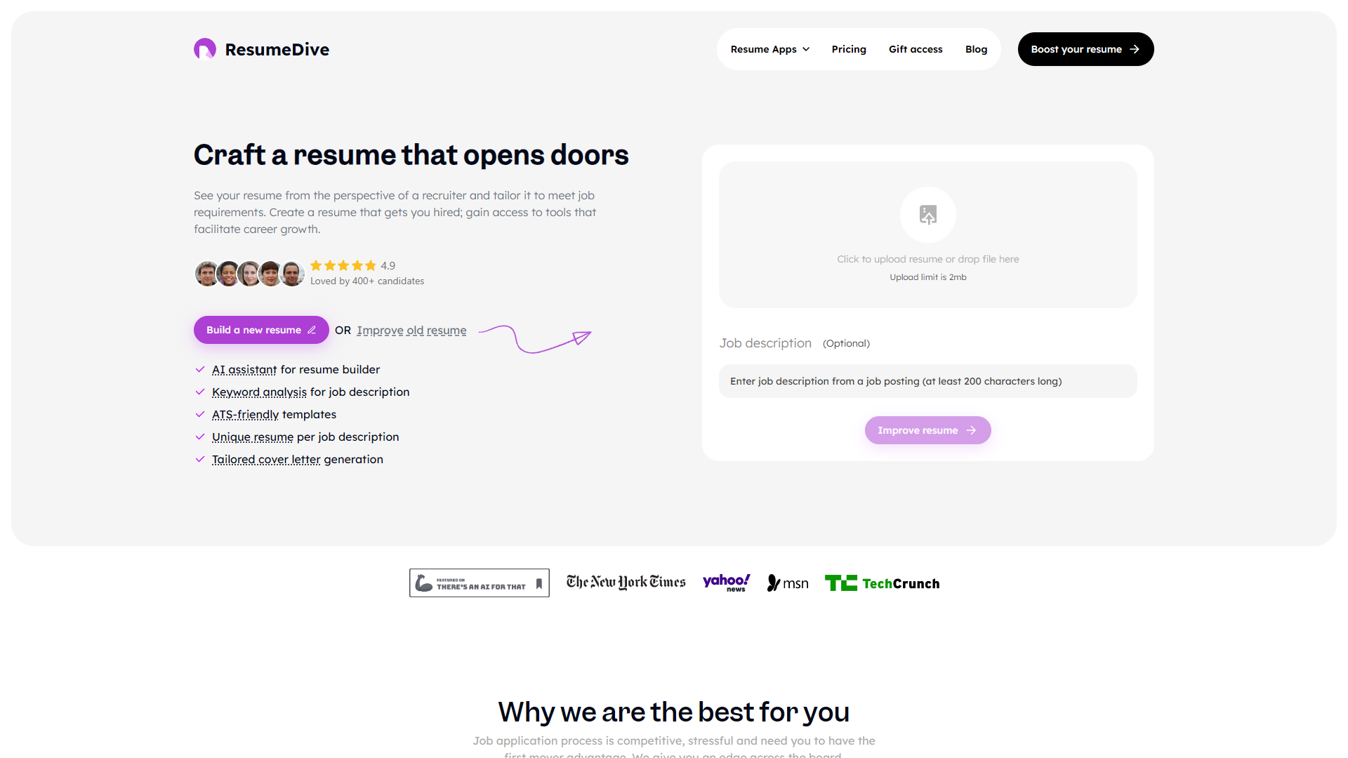 Screenshot for ResumeDive