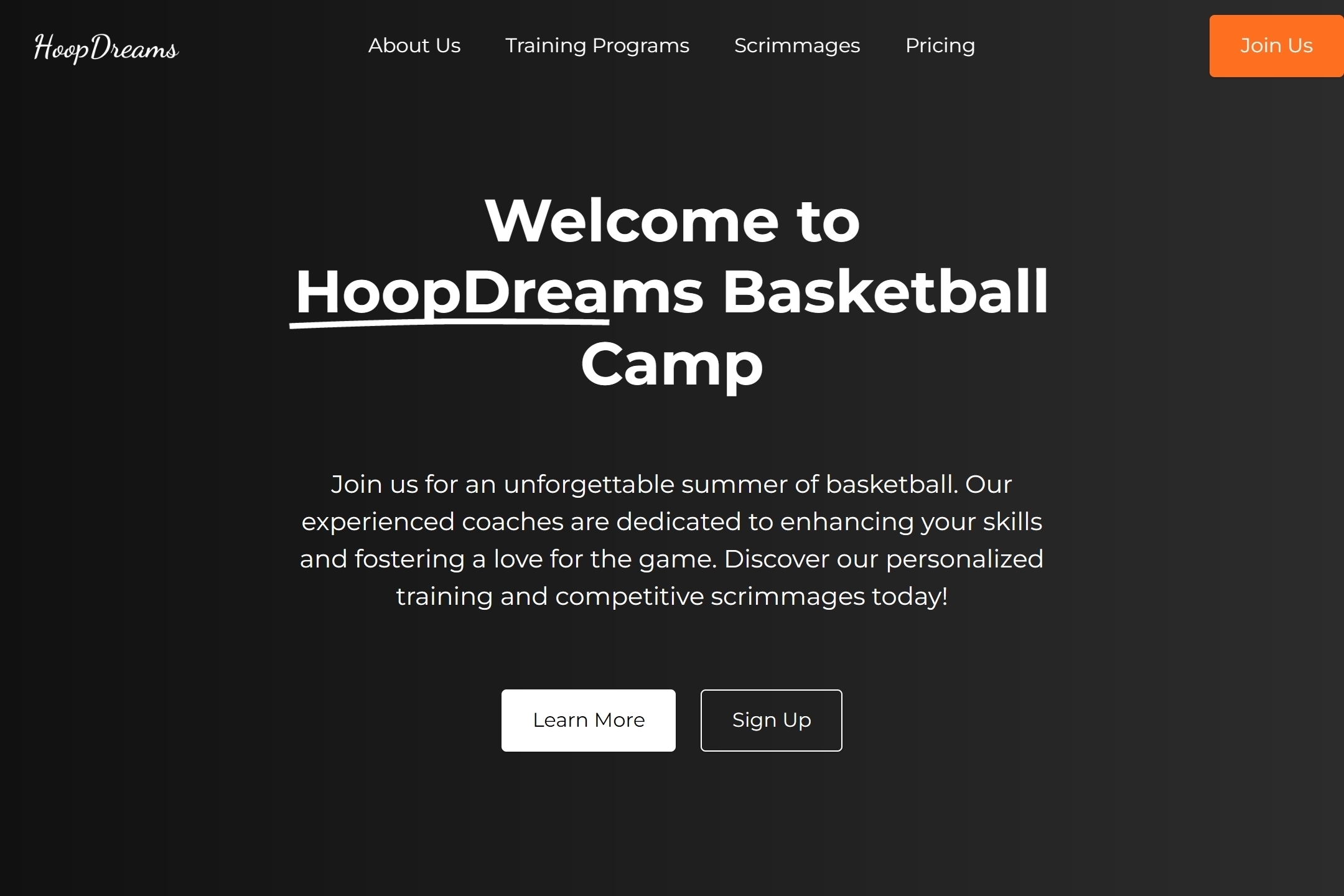 Basketball camp website template