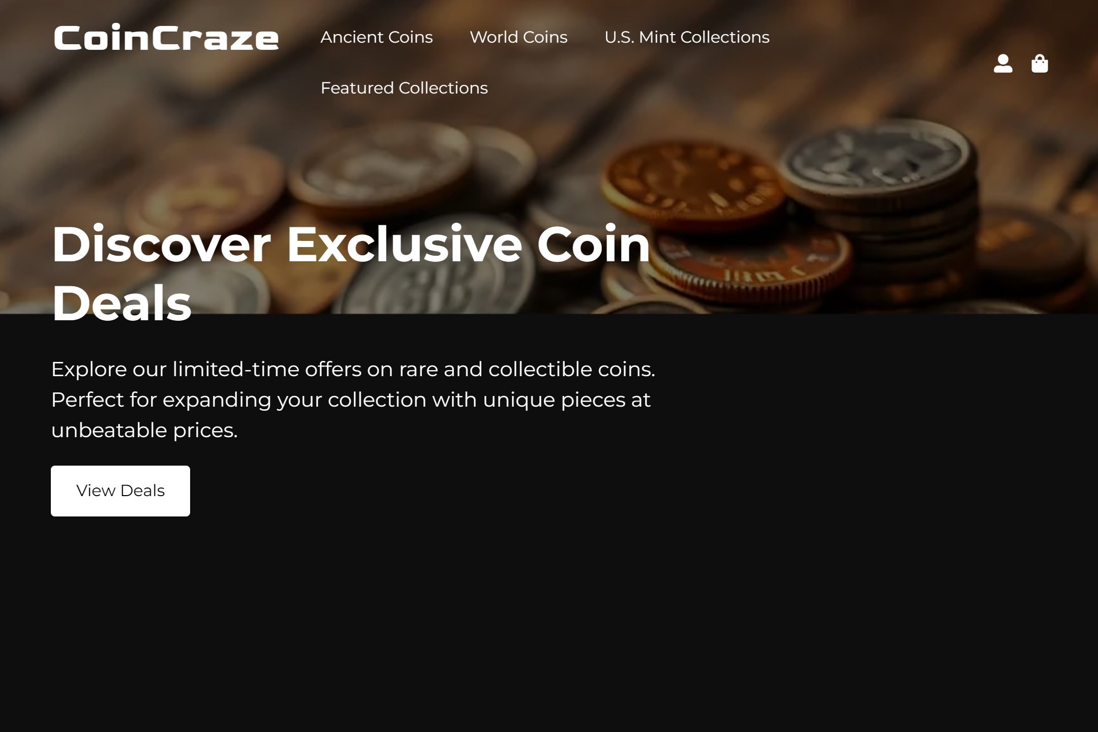 Collectible coins online store website template