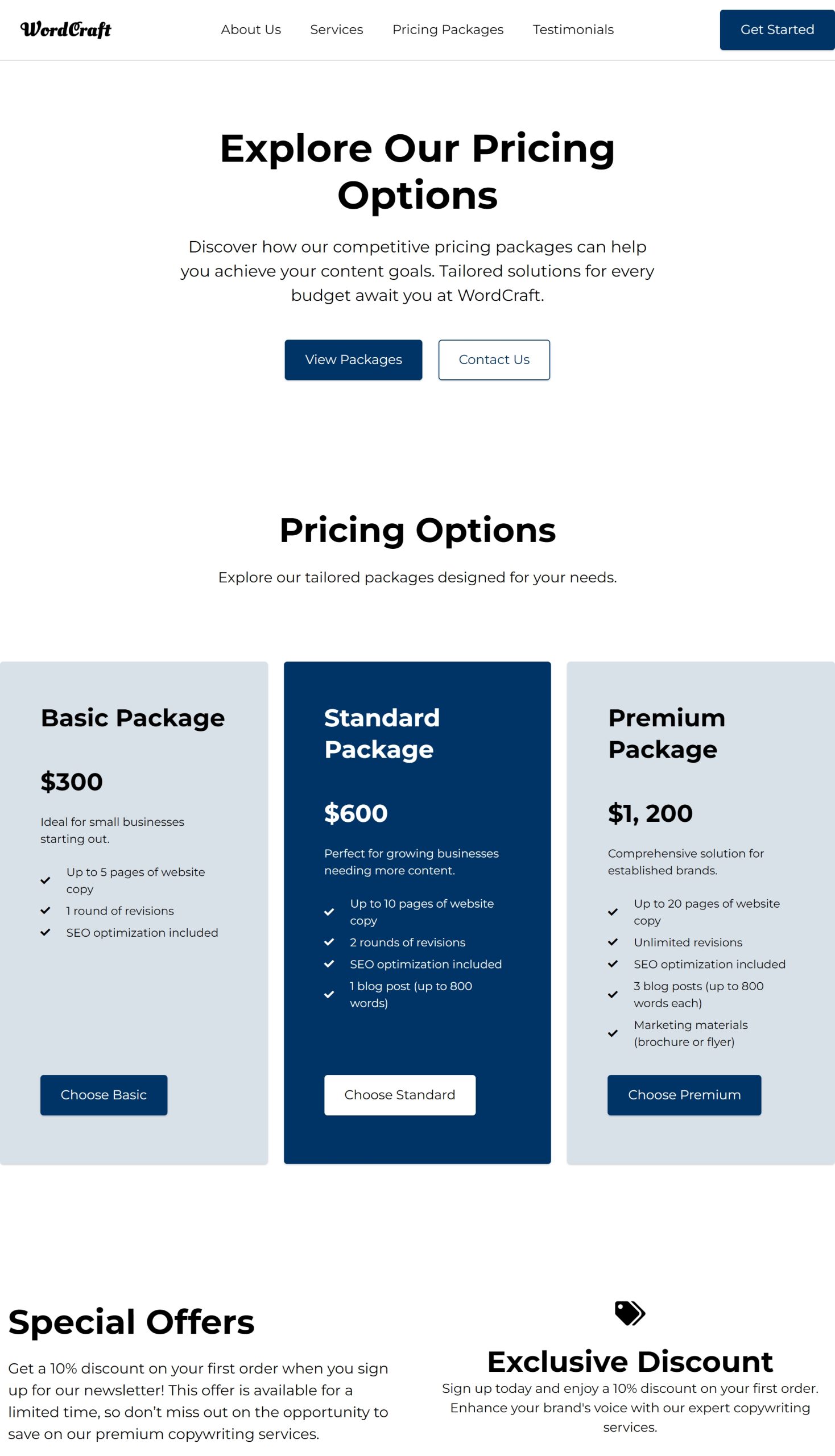 Pricing Packages