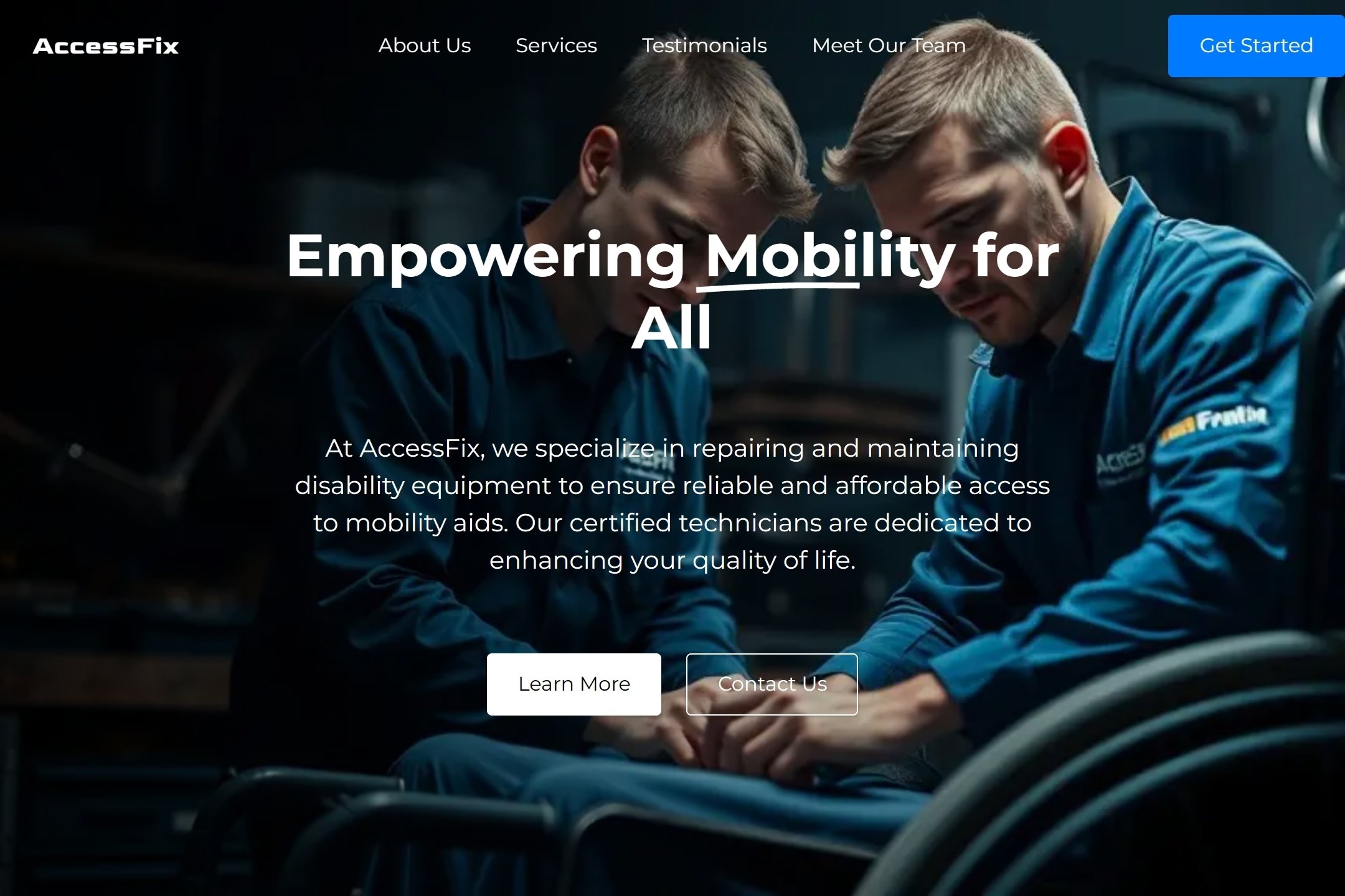 Disability equipment repair service website template