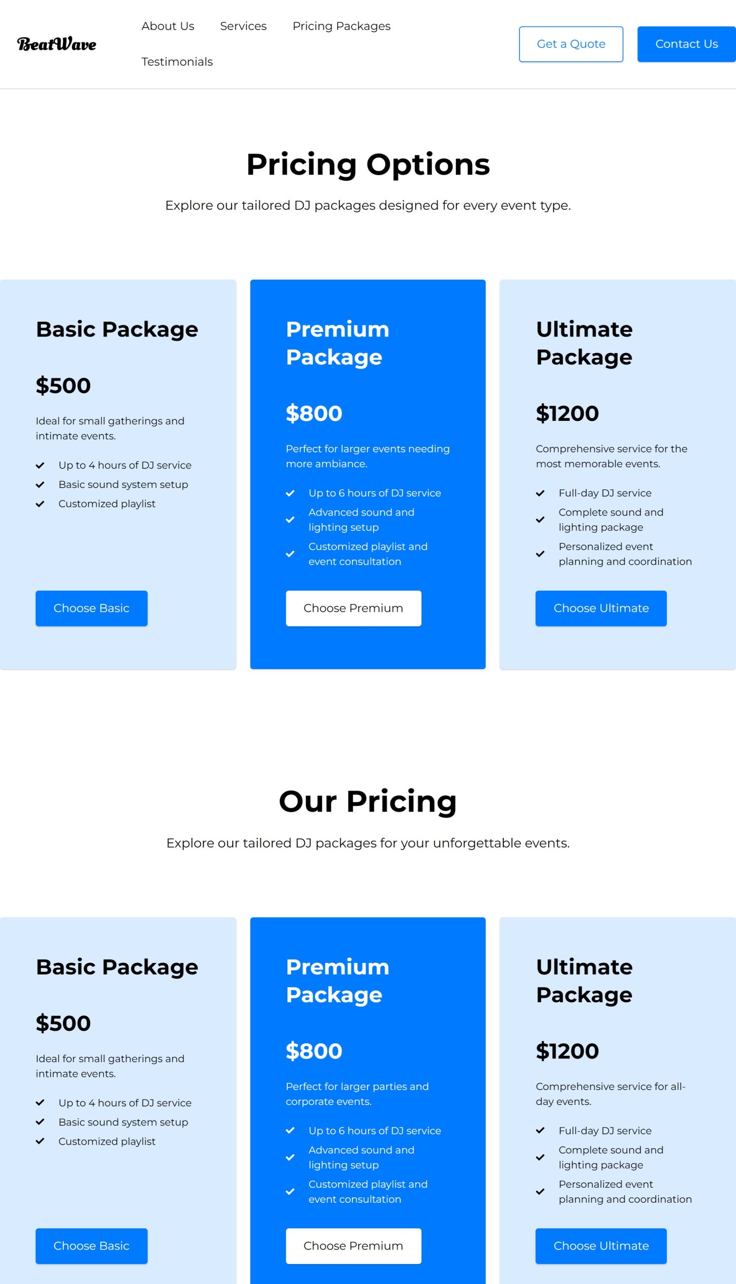 Pricing Packages