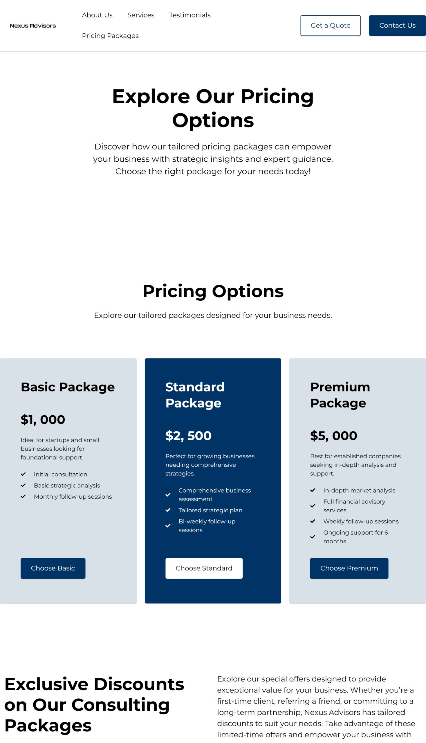 Pricing Packages