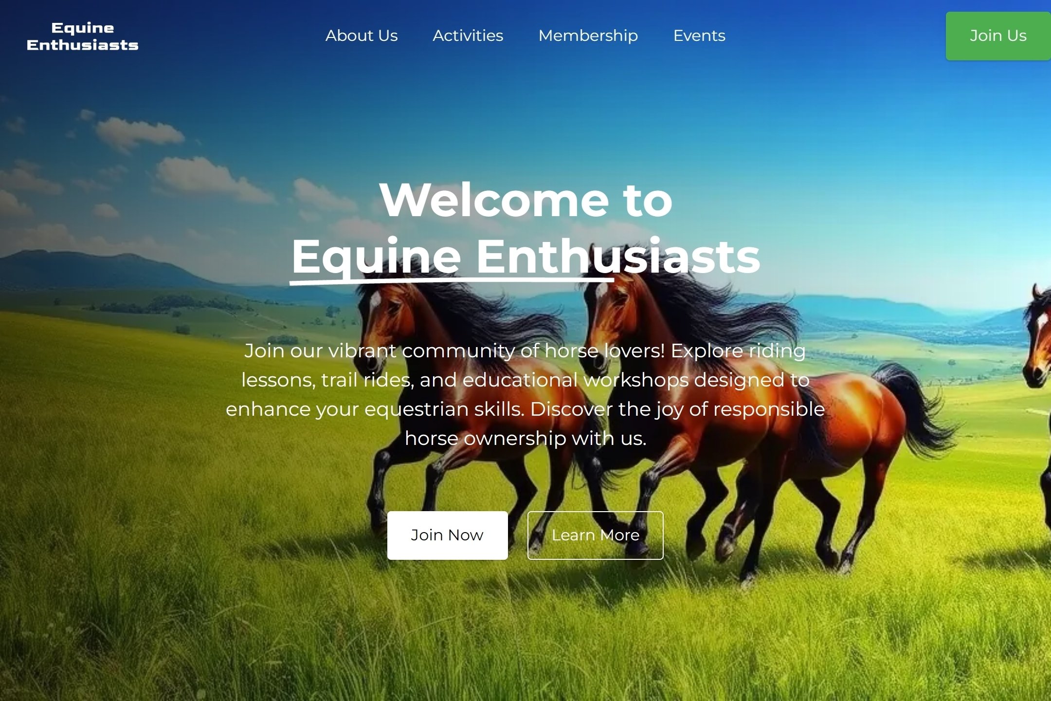 Horse lovers club website template