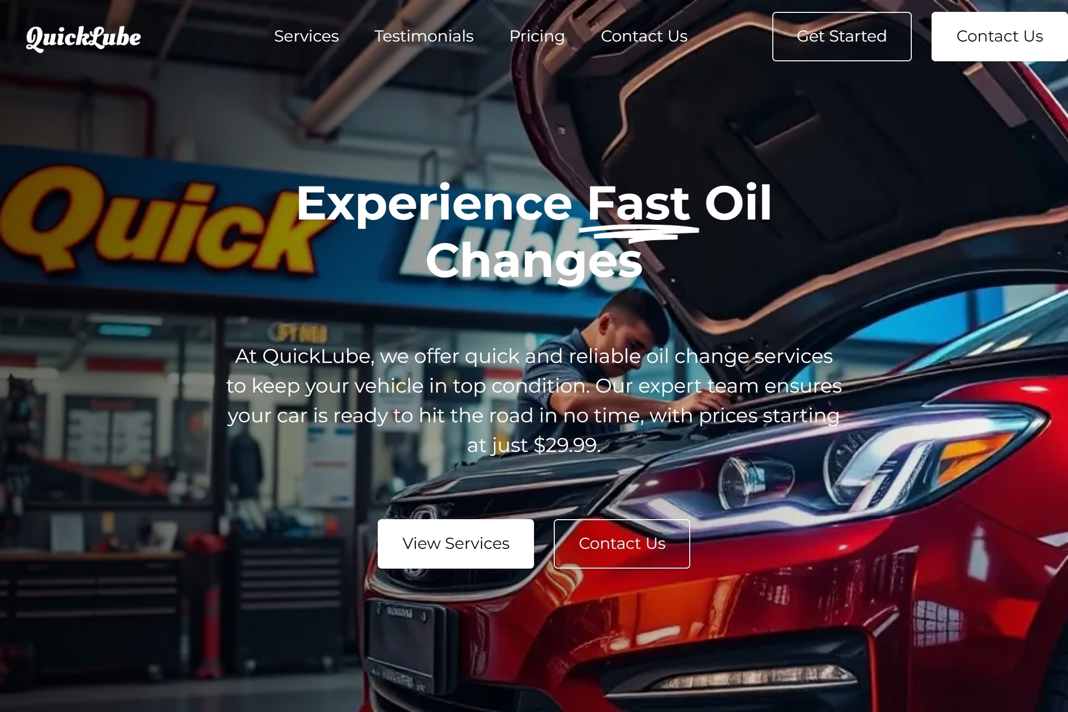 Oil change service website template
