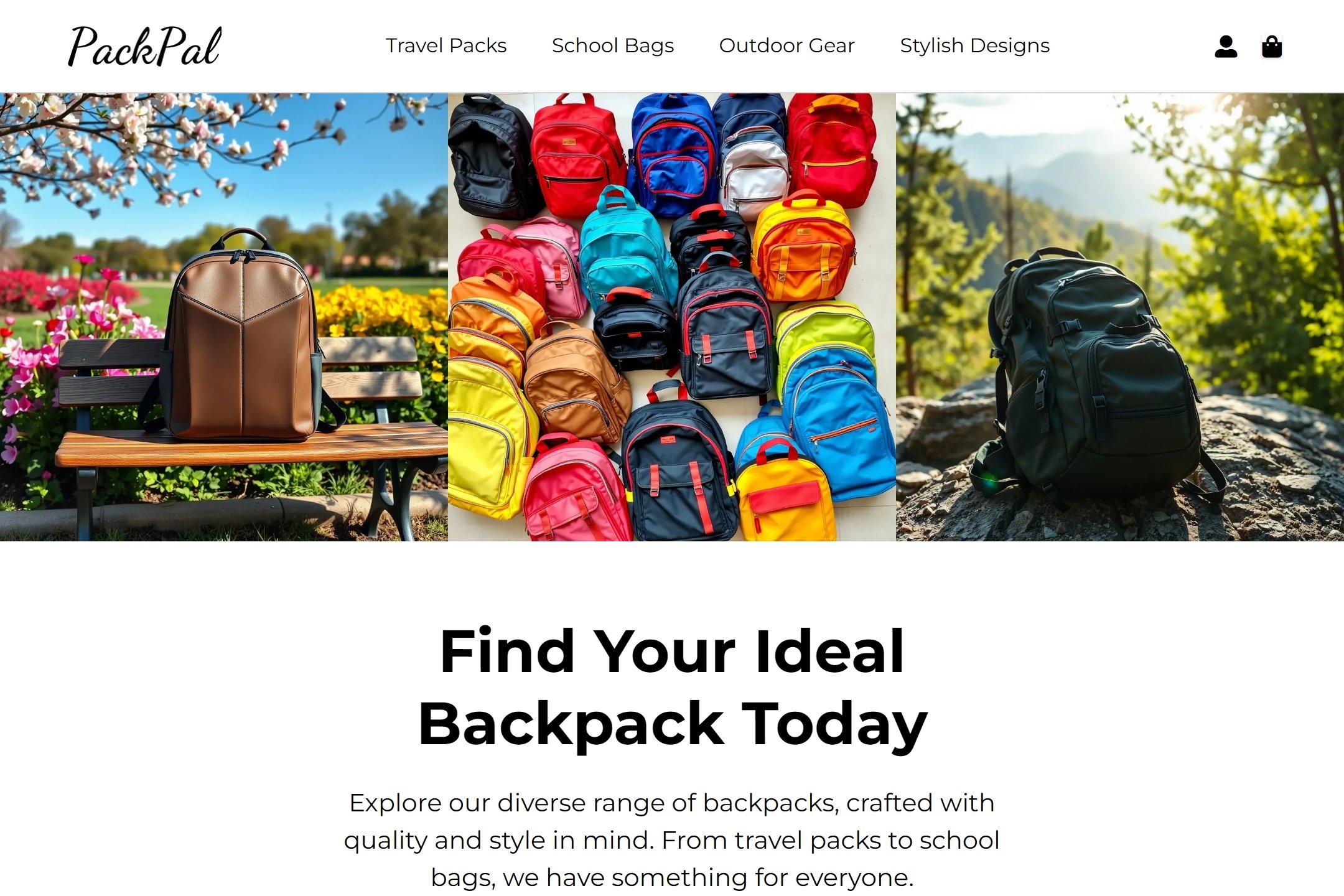Online backpack store website template