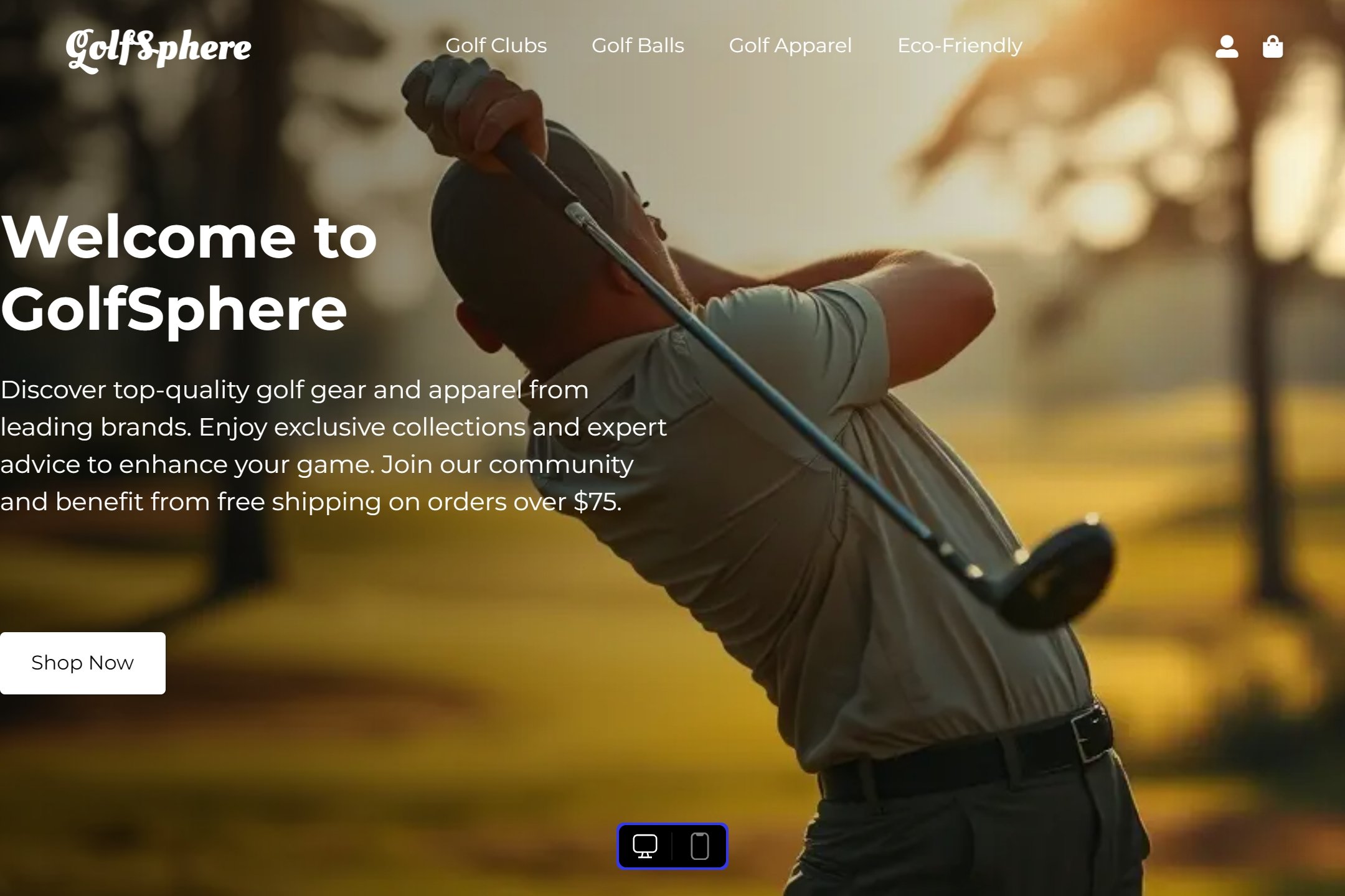Online golf store website template