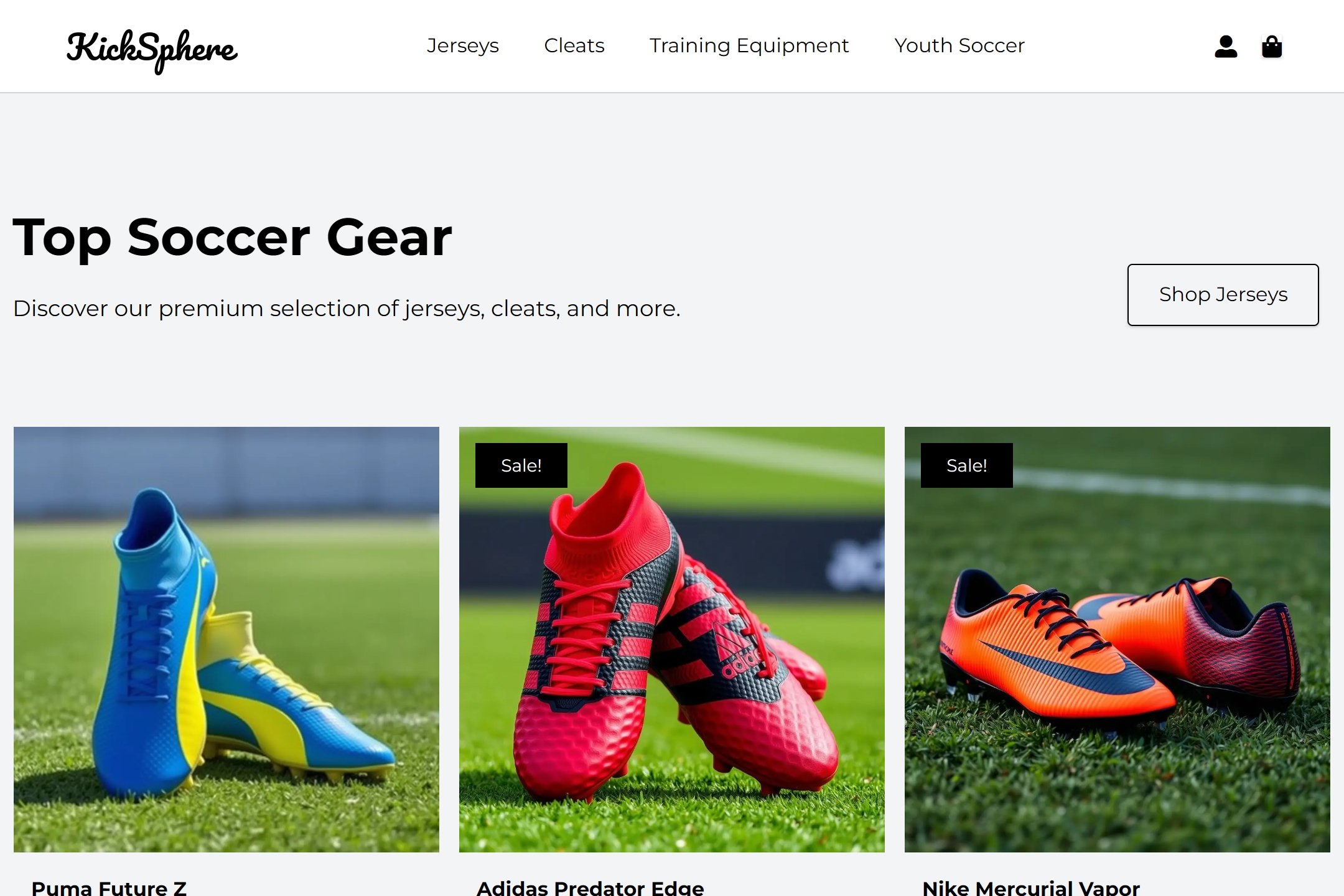 Online soccer store website template
