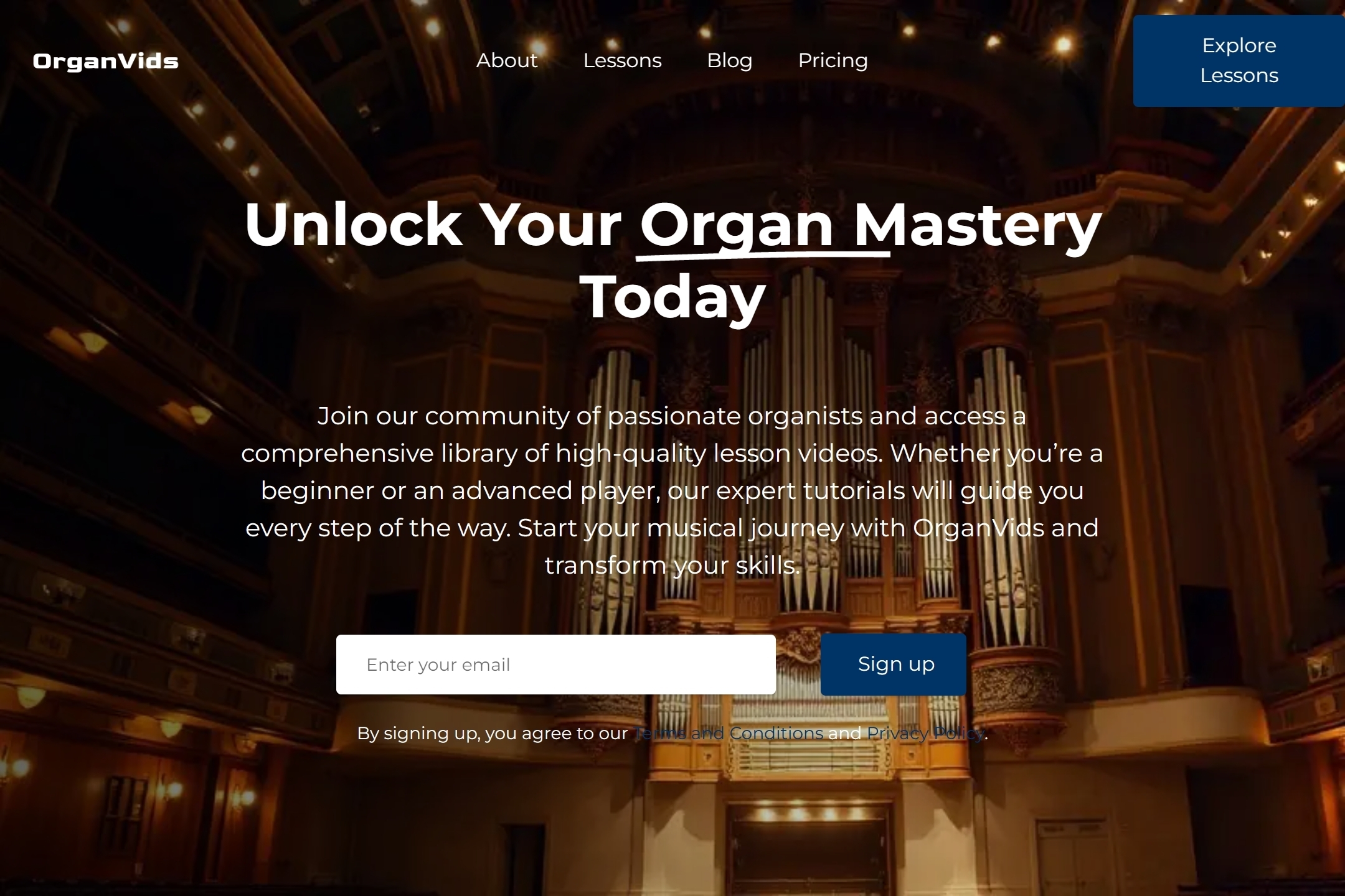 Organ lesson videos website template