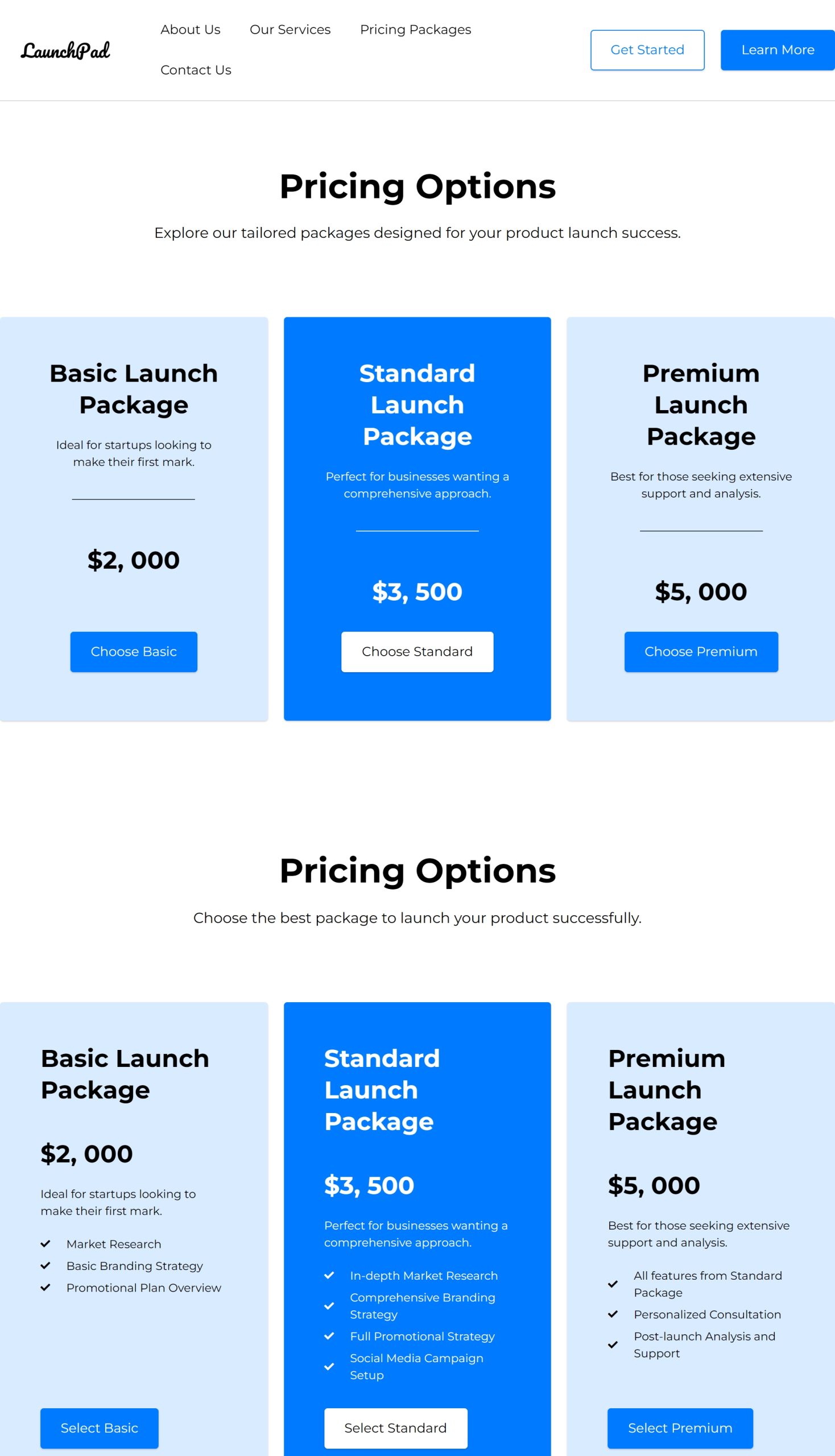 Pricing Packages